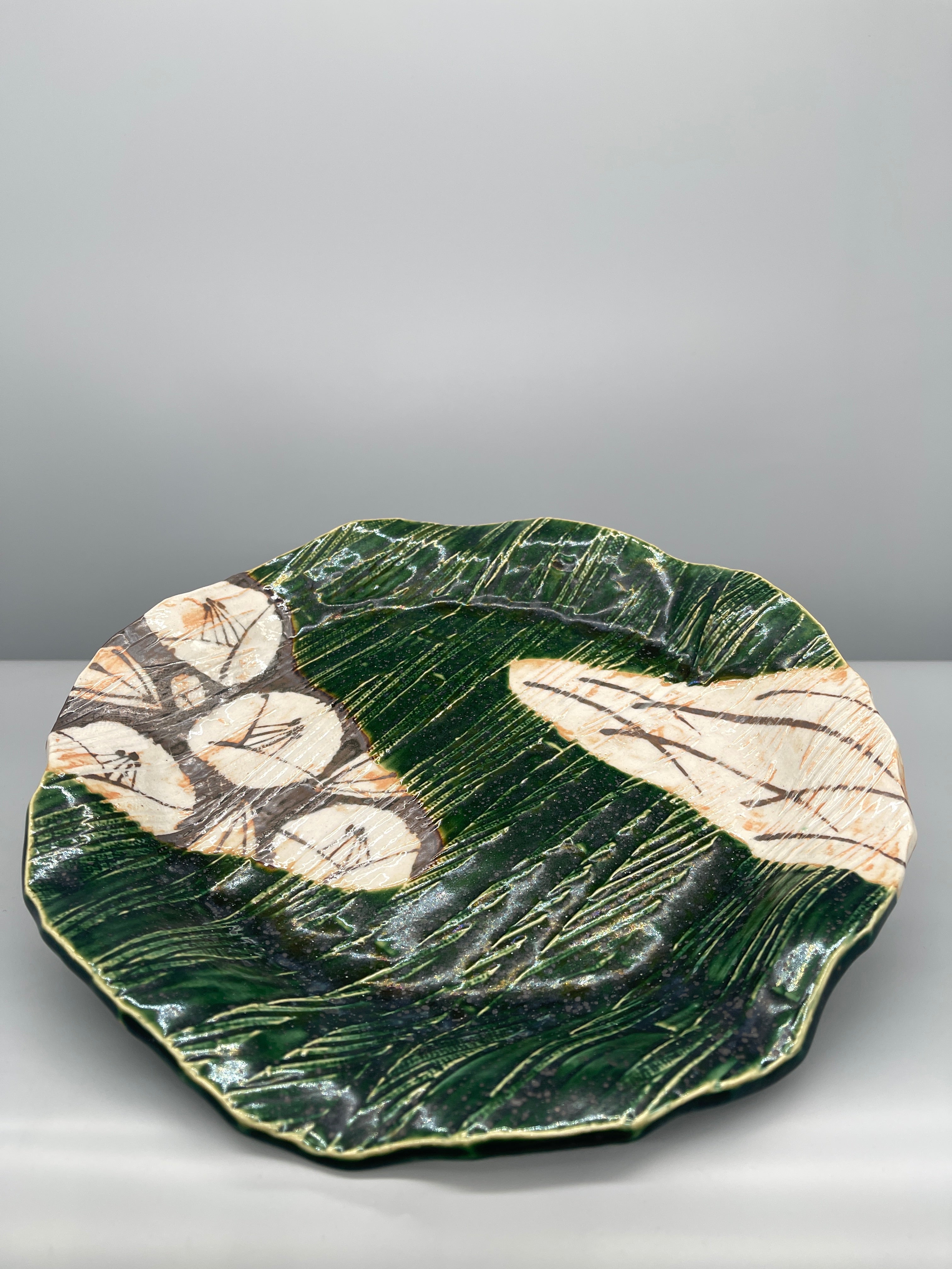 Vintage Japanese Ceramic Plate, Oribe Glaze