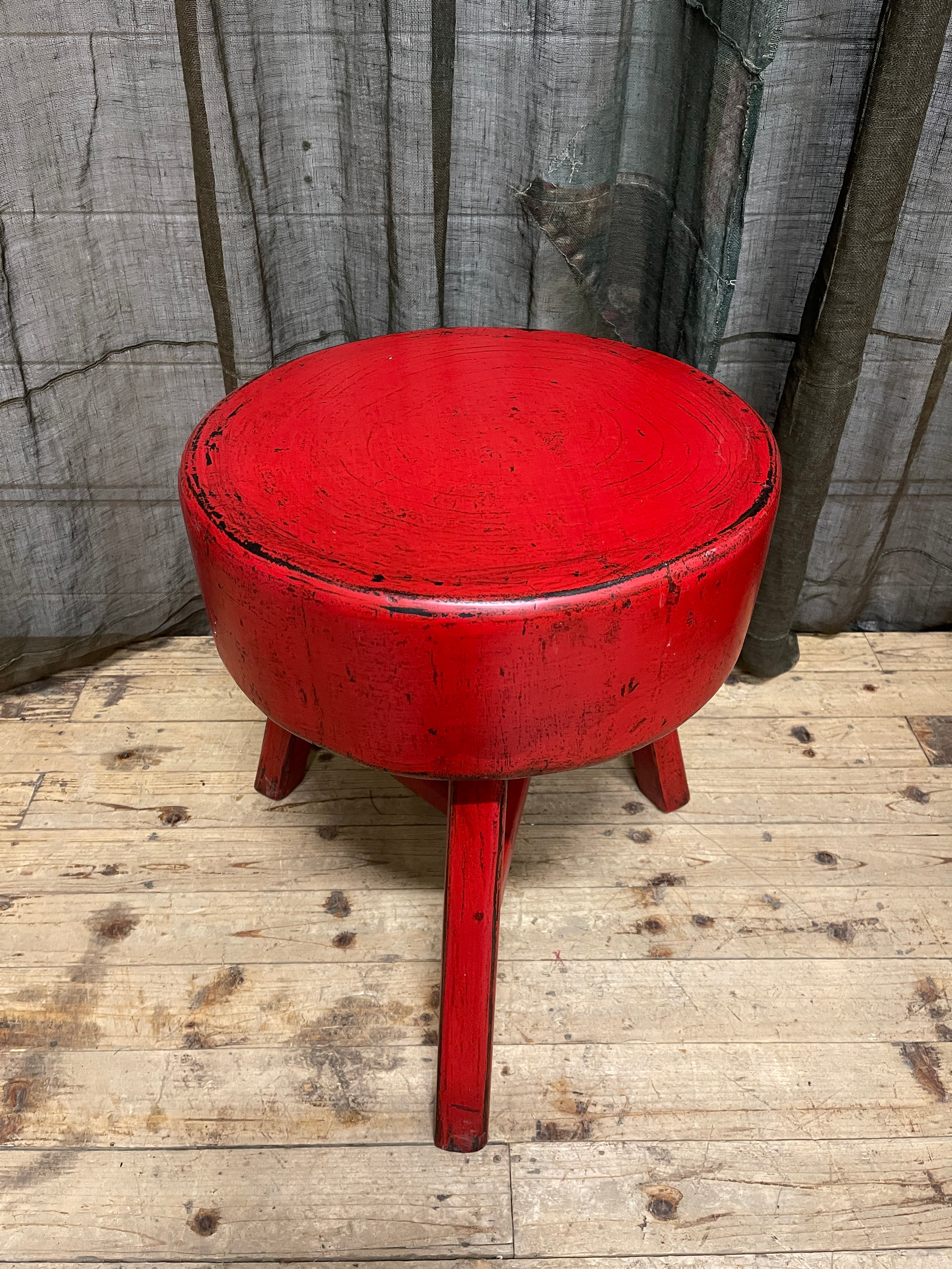 Chinese Provincial Elm Stool - Red