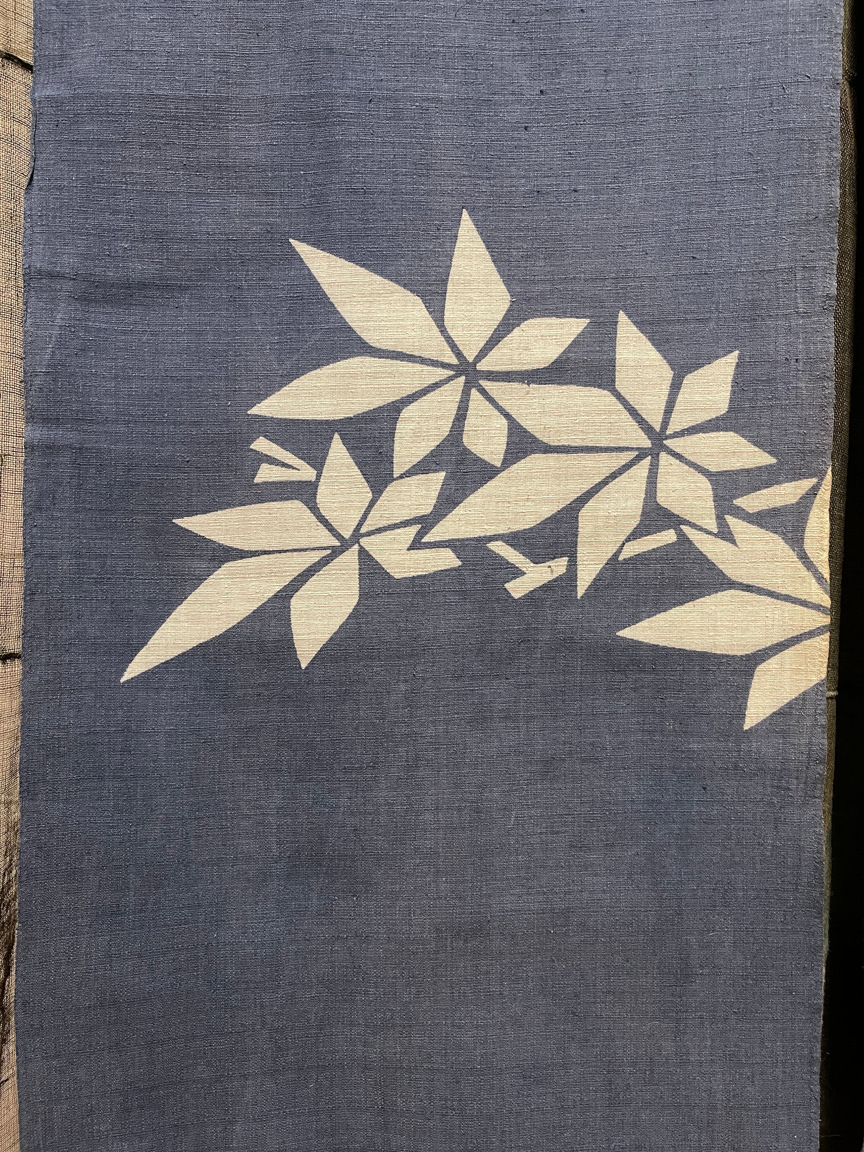 Vintage Japanese Hemp Noren, Panelled Curtain