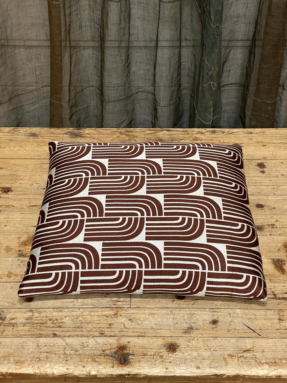 Vintage Mid Century Japanese Floor Cushions, Maroon & Cream