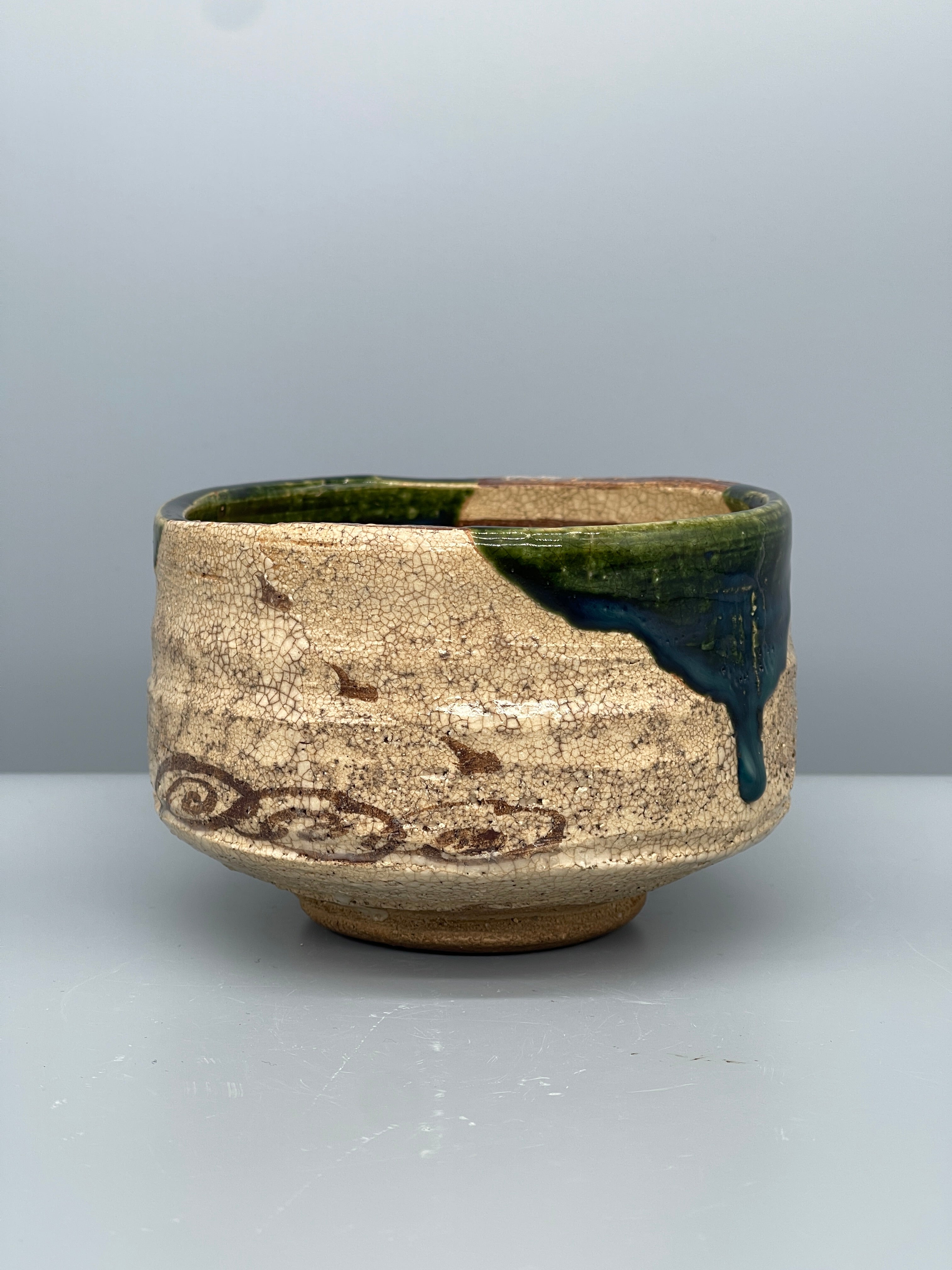 Vintage Japanese Chawan Tea Bowl, Oribe Ware