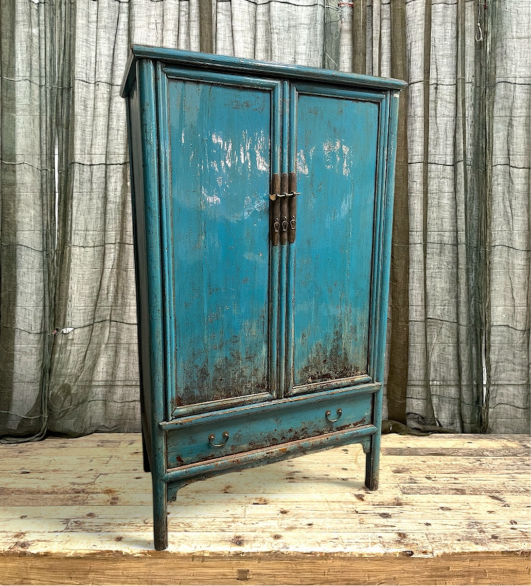 Antique Chinese Turquoise Lacquered Wardrobe | 1920's