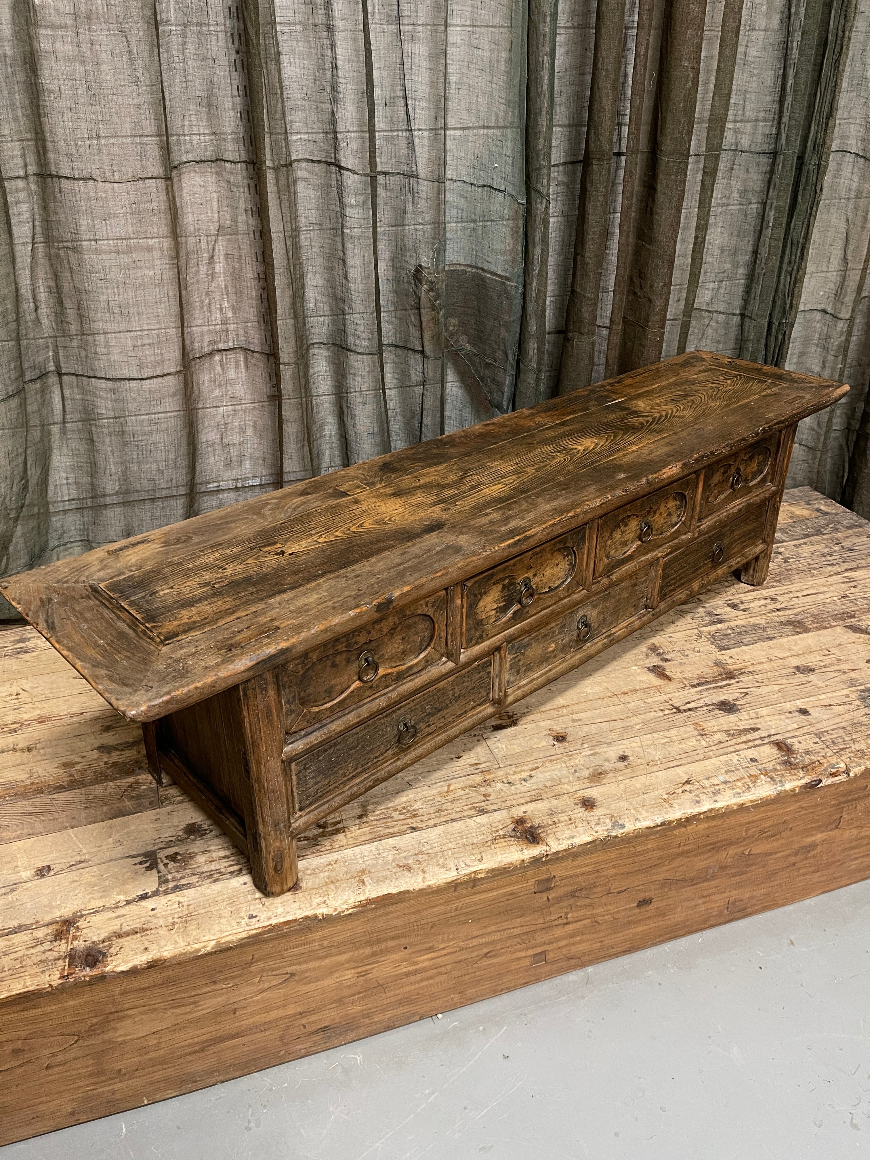 Antique Chinese 7 Drawer Low Table - Elm & Cypress | C.1850