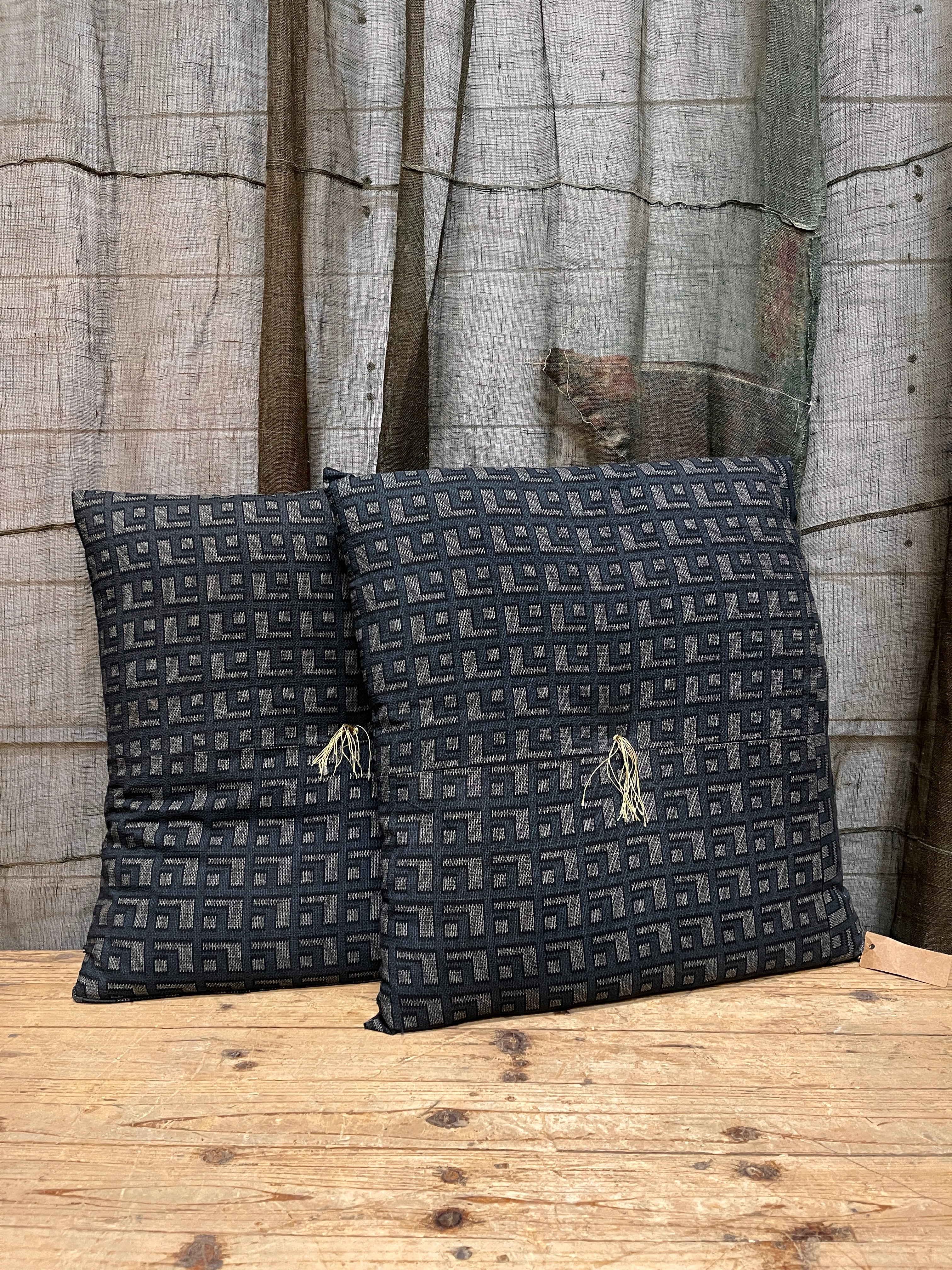 Pair Of Floor Cushions Covered with Vintage Kimono Fabric