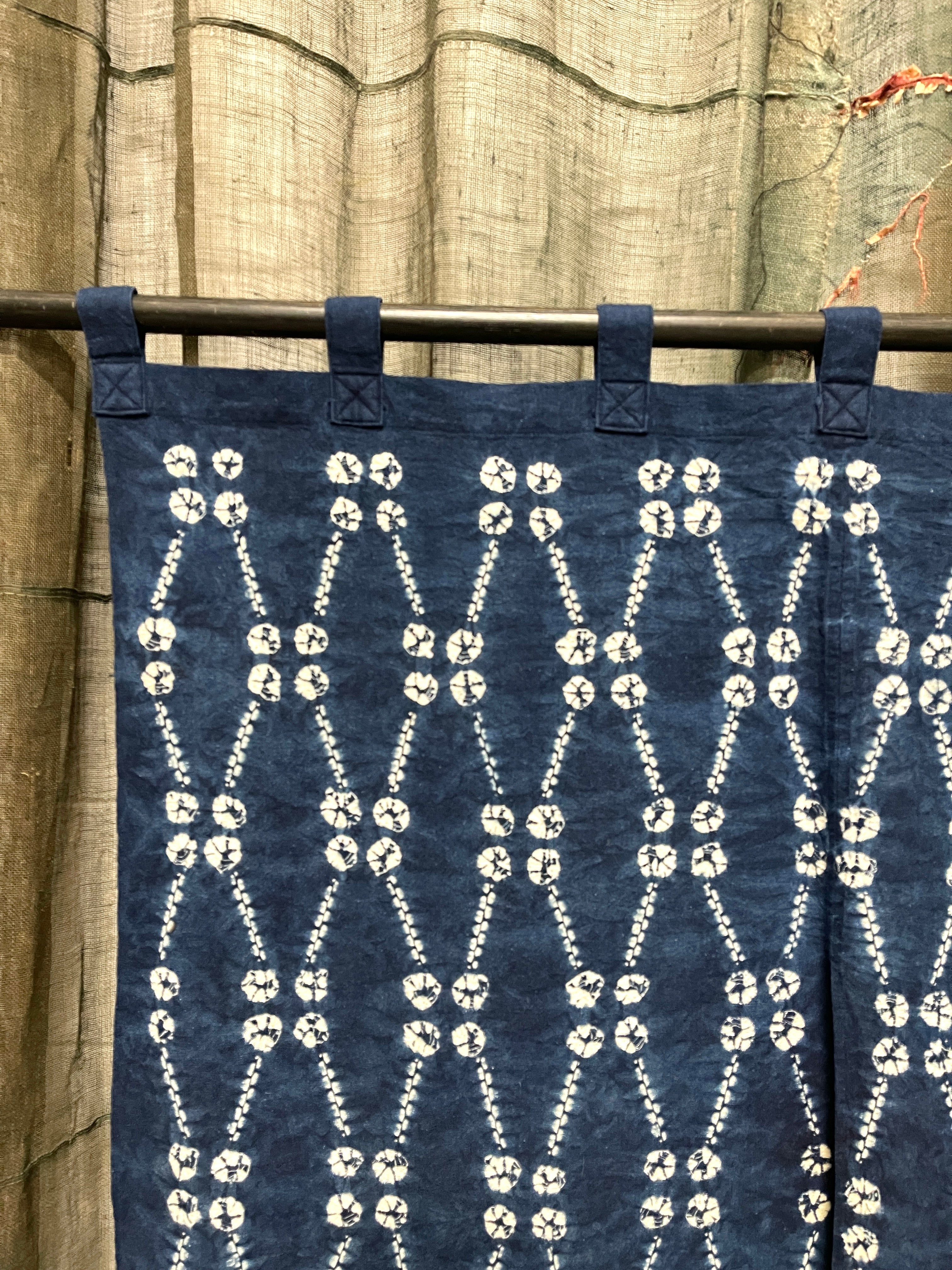 Japanese Shibori Cotton Noren, Panelled Curtain