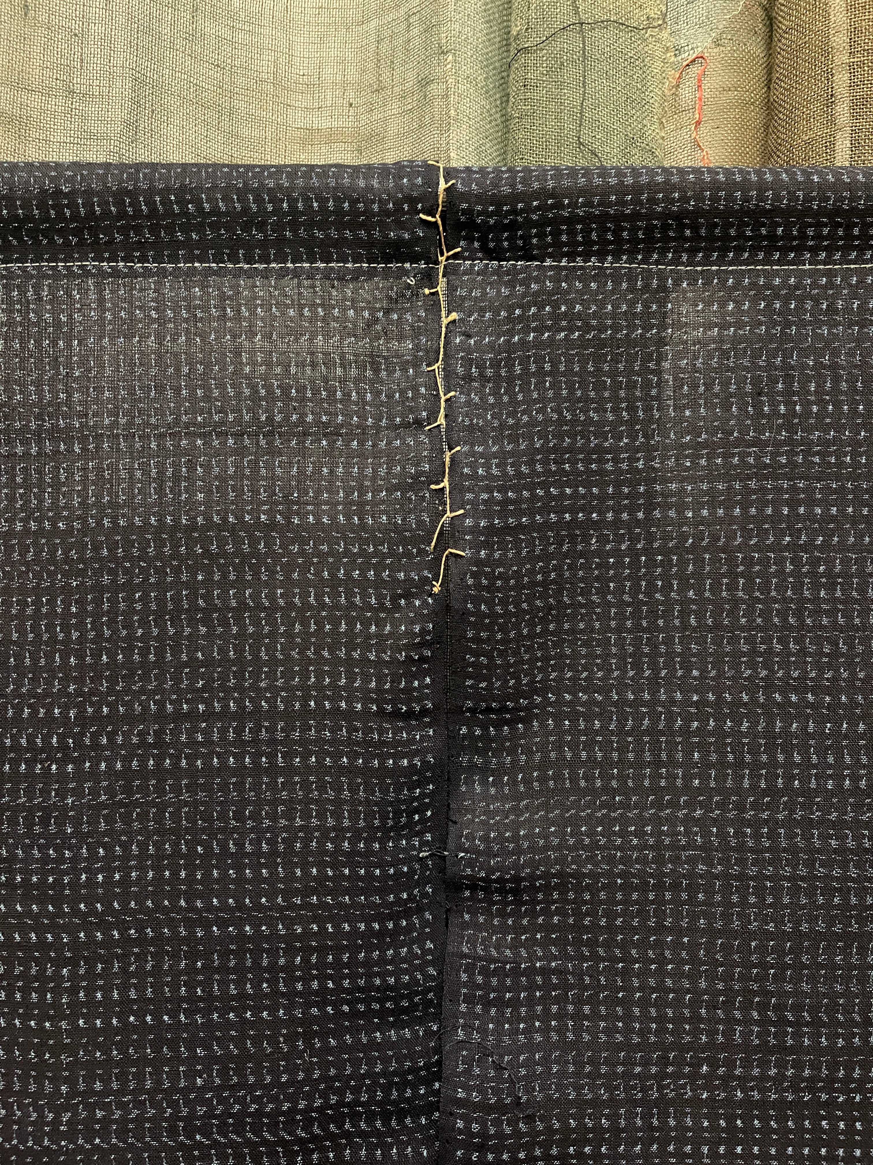 Vintage Japanese Kasuri Cotton Noren, Panelled Curtain