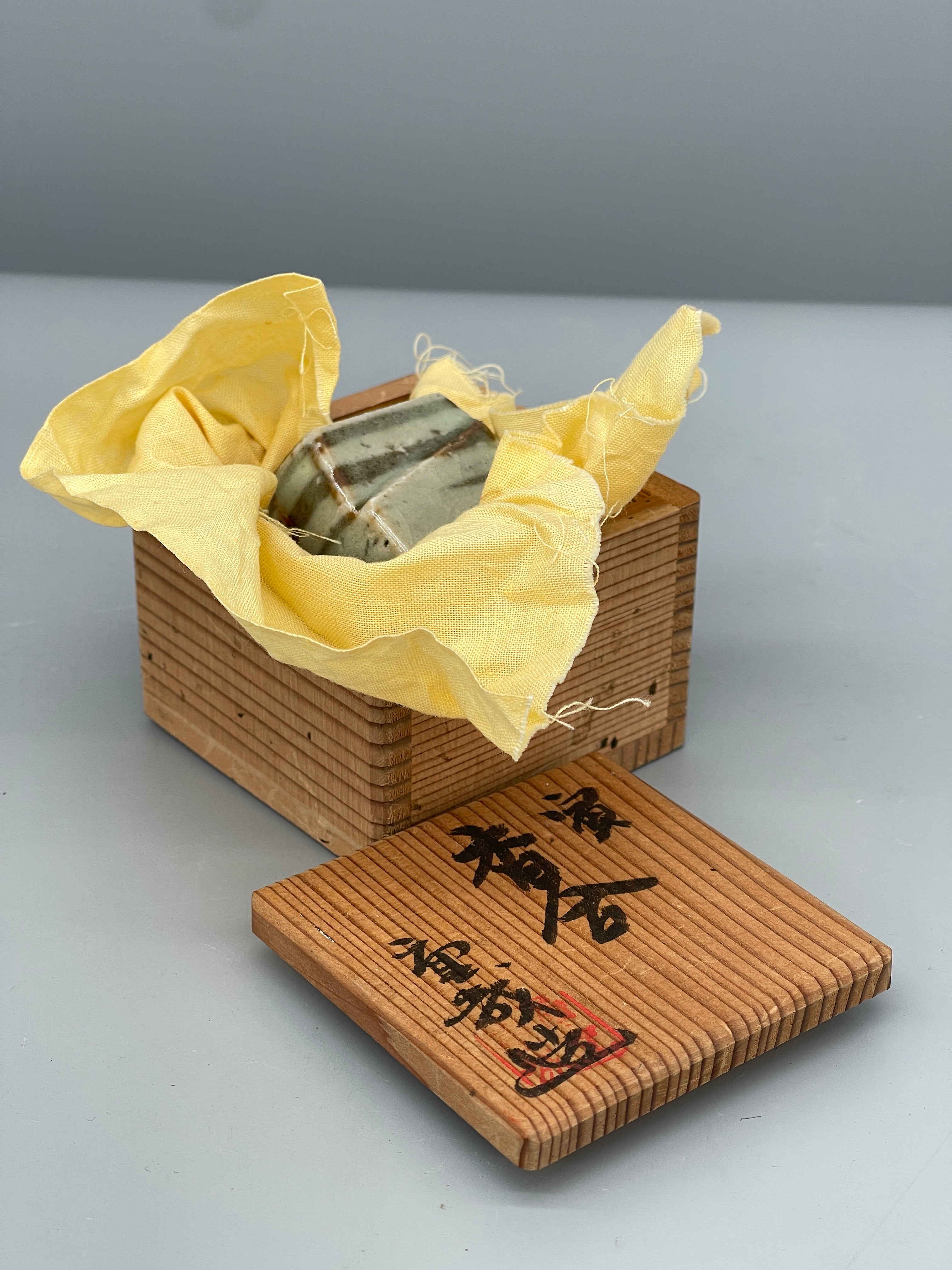 Vintage Japanese Green Glaze Kogo, Incense Container