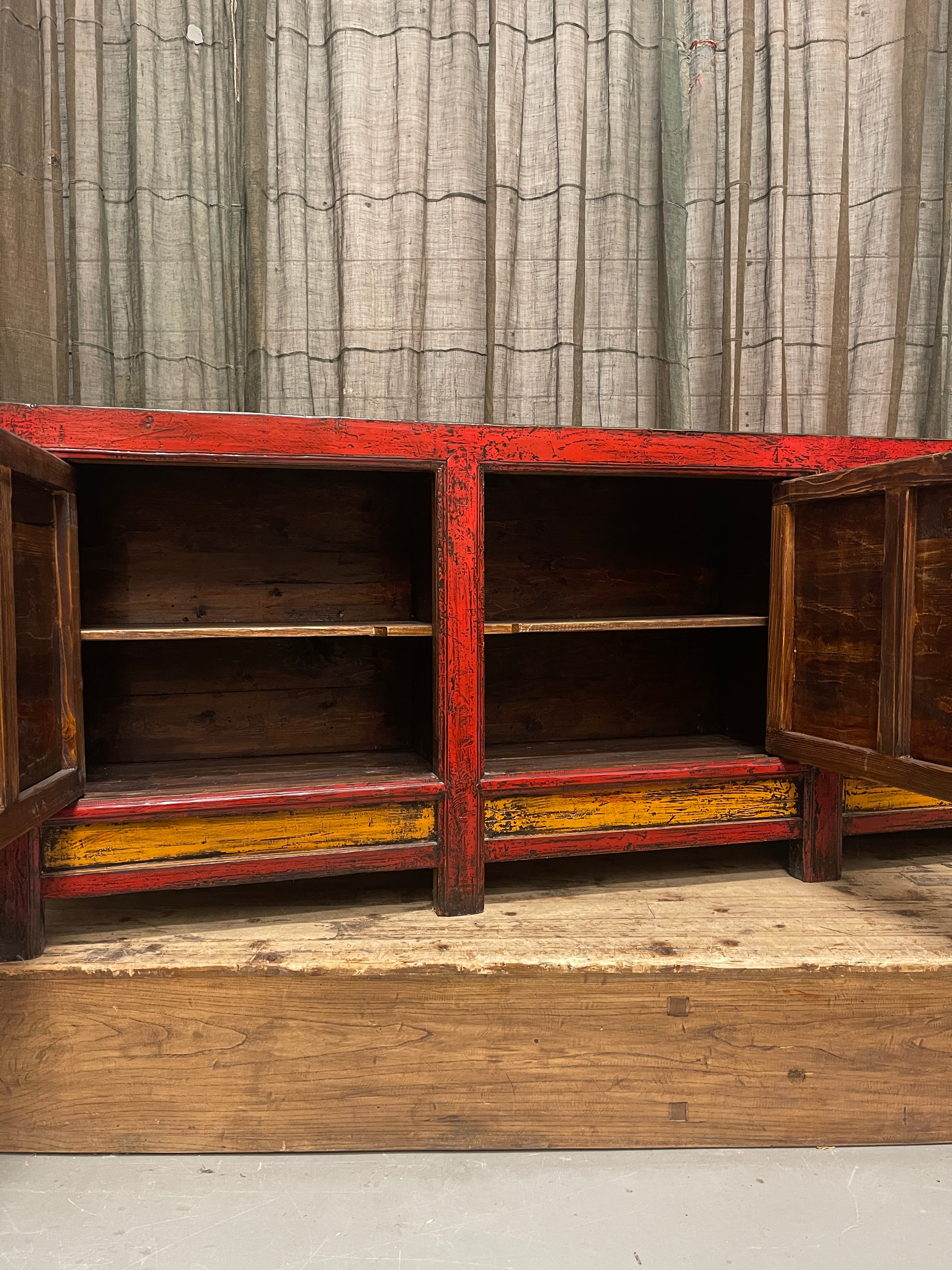 Antique Chinese Sideboard, Original Painted Finish, Landscape Panels