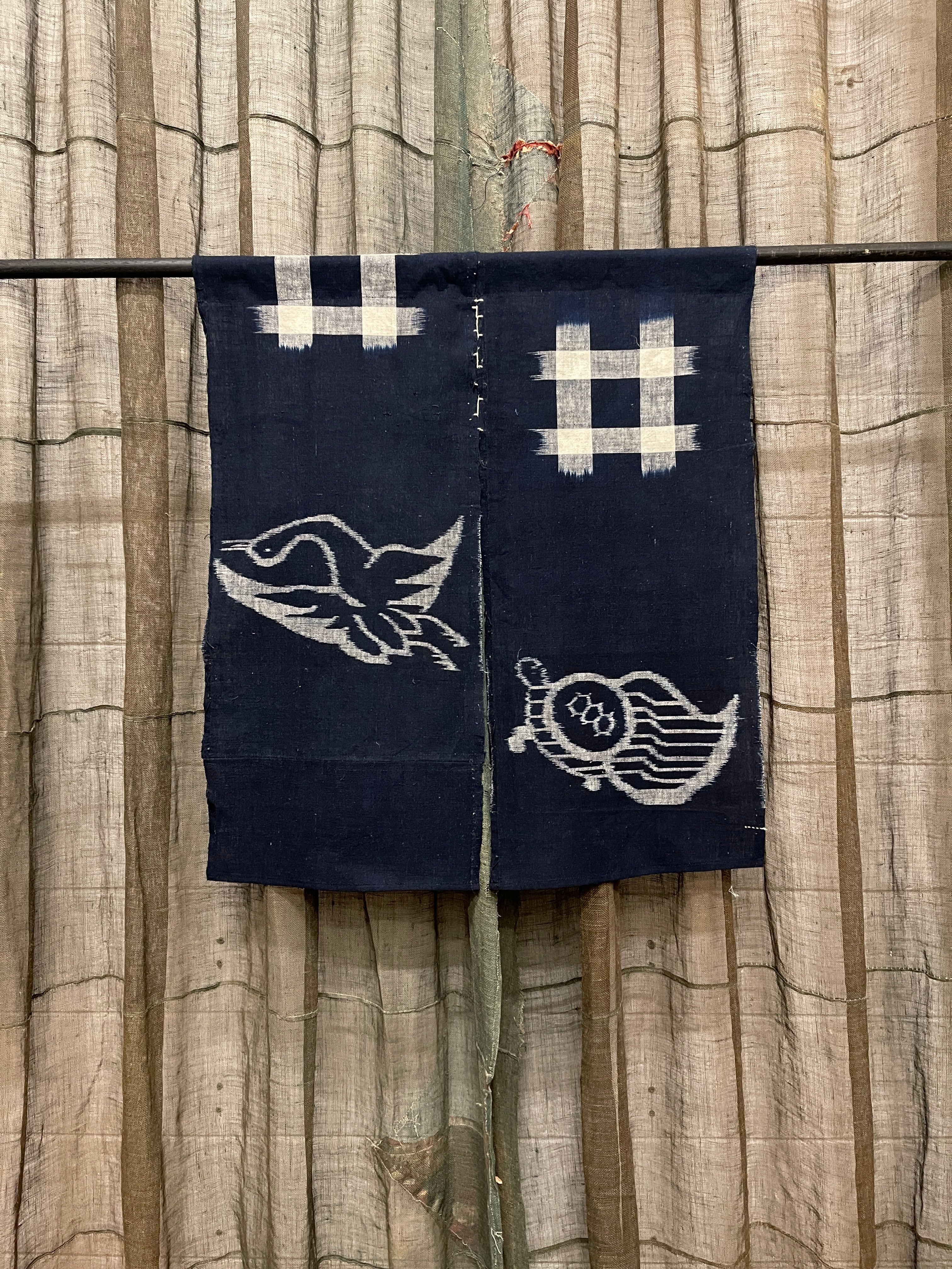 Vintage Japanese Noren - Indigo Kasuri Cotton