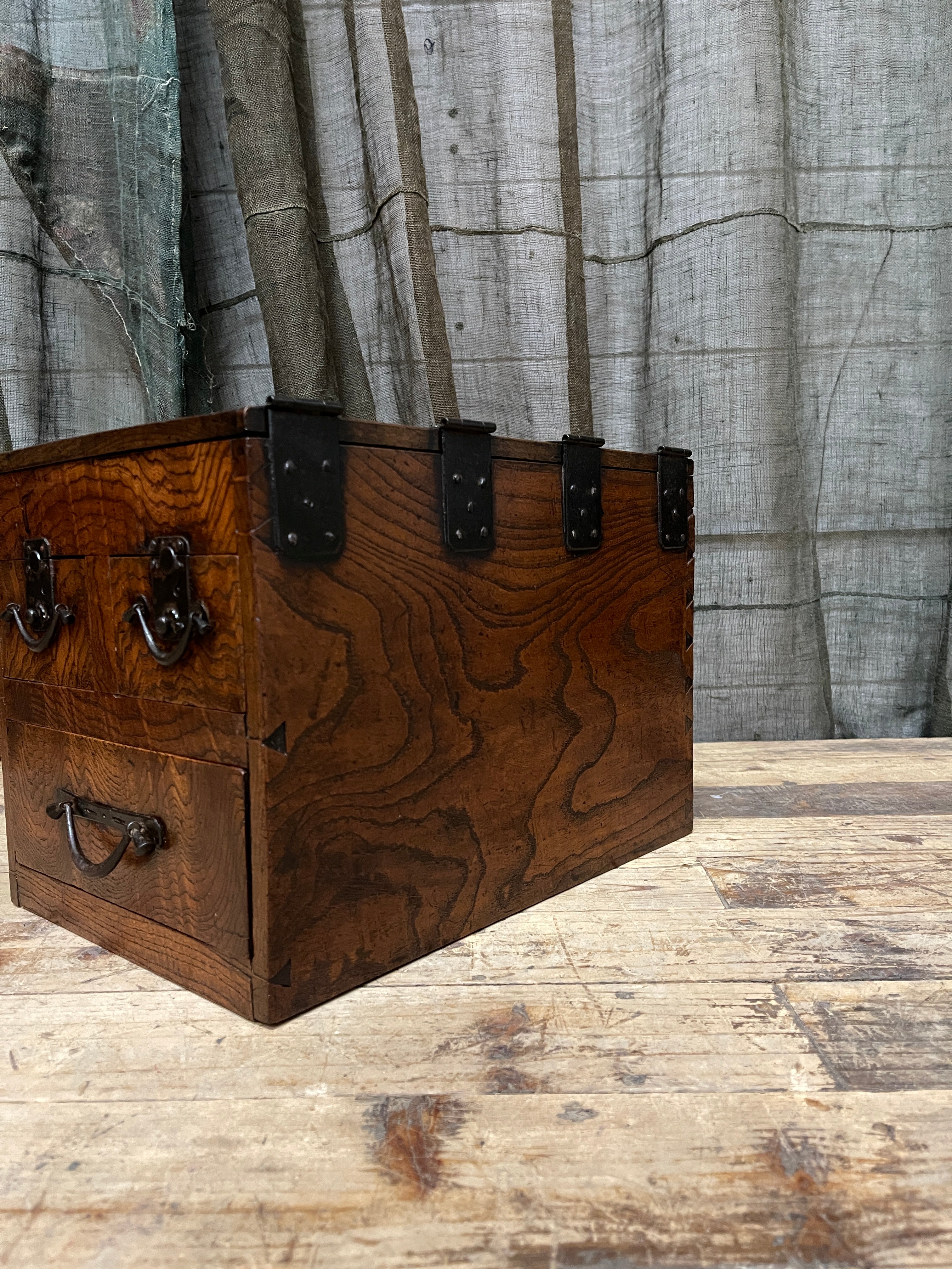 Suzuri Bako, Japanese Calligraphy Box - Elm | Meiji, c.1870