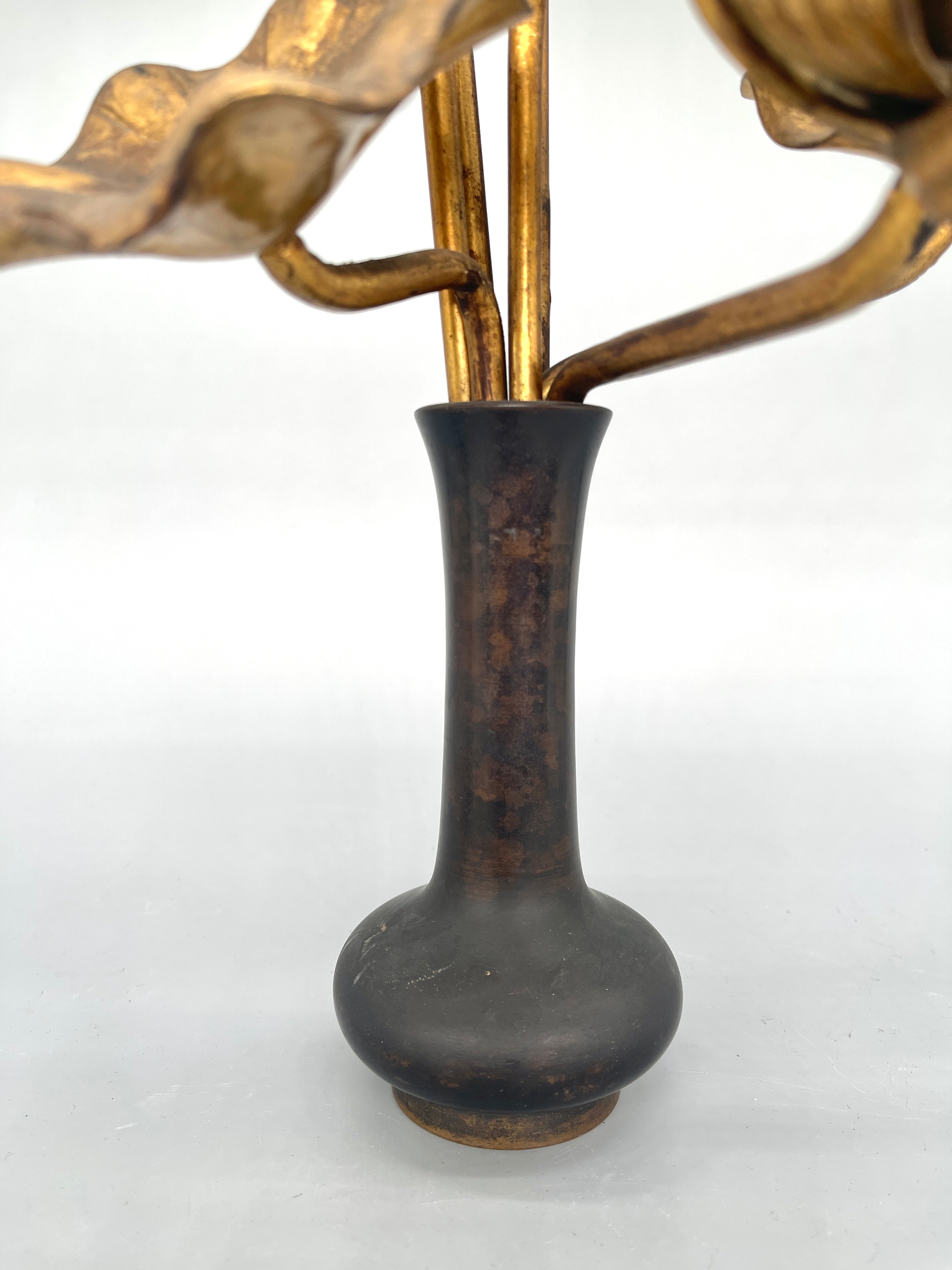 Antique Pair Of Japanese Gilded Lotus Flowers (JYOKA)