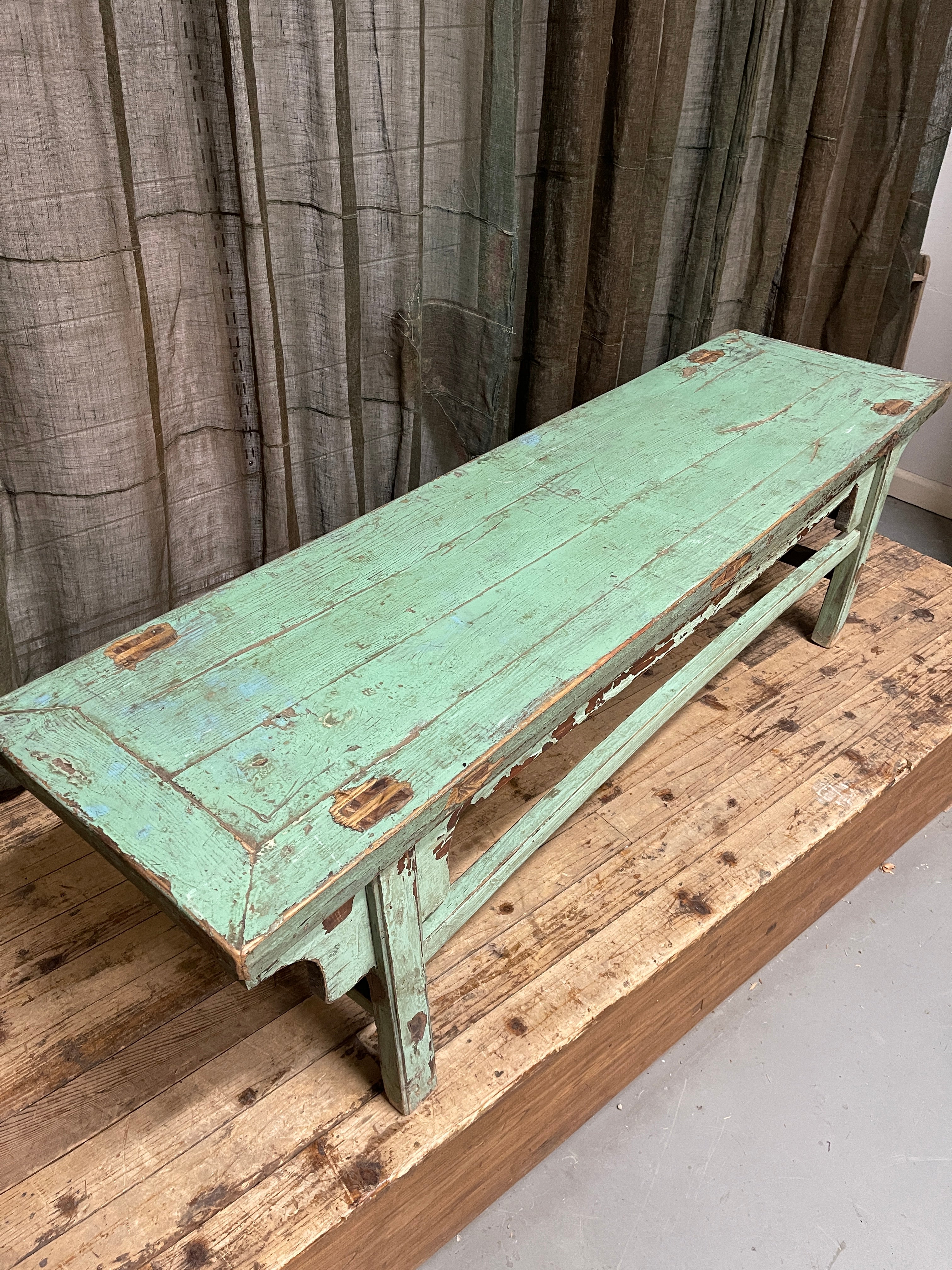 Antique Chinese Painted Bench, Elm