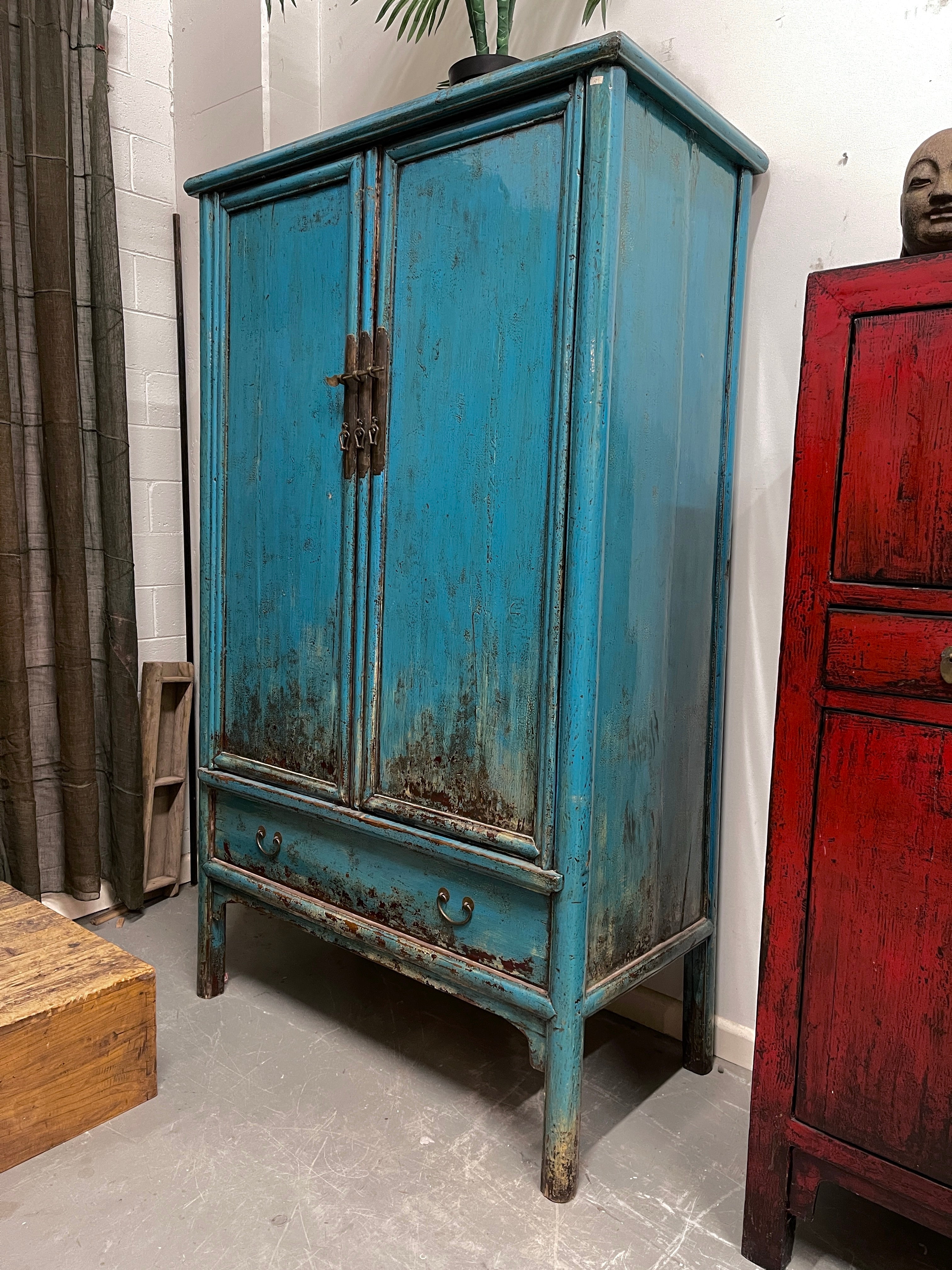 Antique Chinese Turquoise Lacquered Wardrobe | 1920's