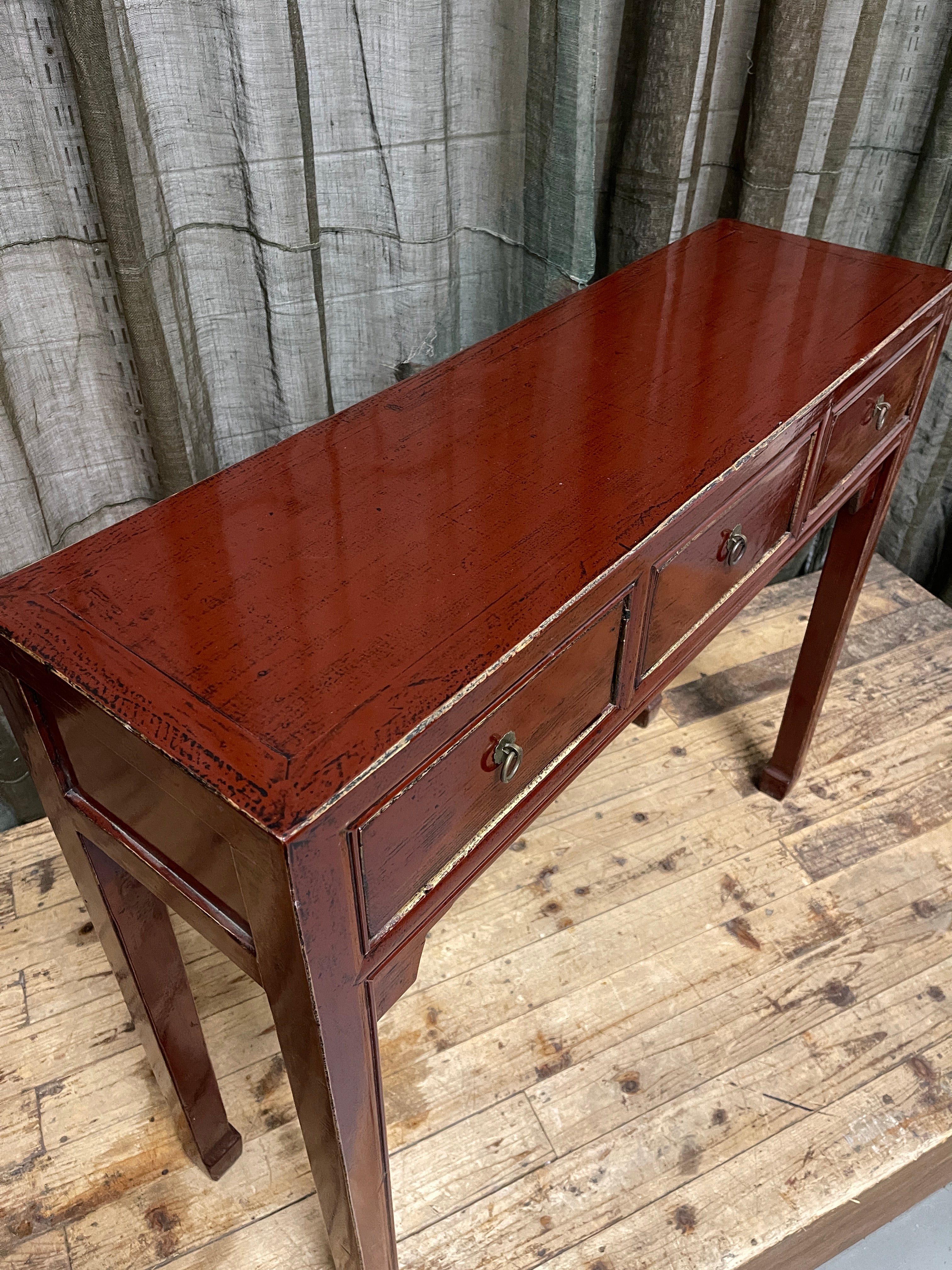 Provincial Style Deep Red Chinese Lacquered Hall Table