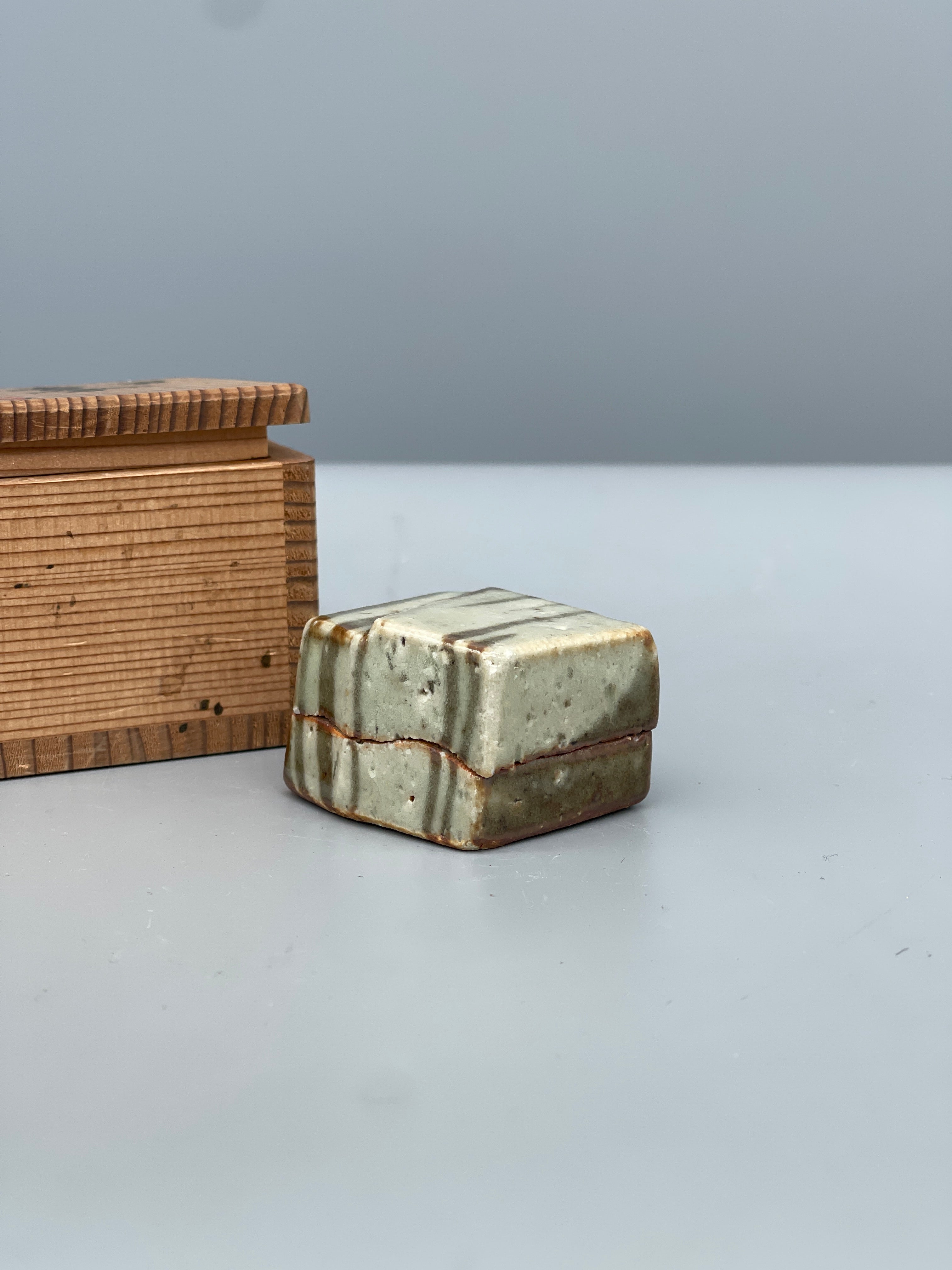 Vintage Japanese Green Glaze Kogo, Incense Container