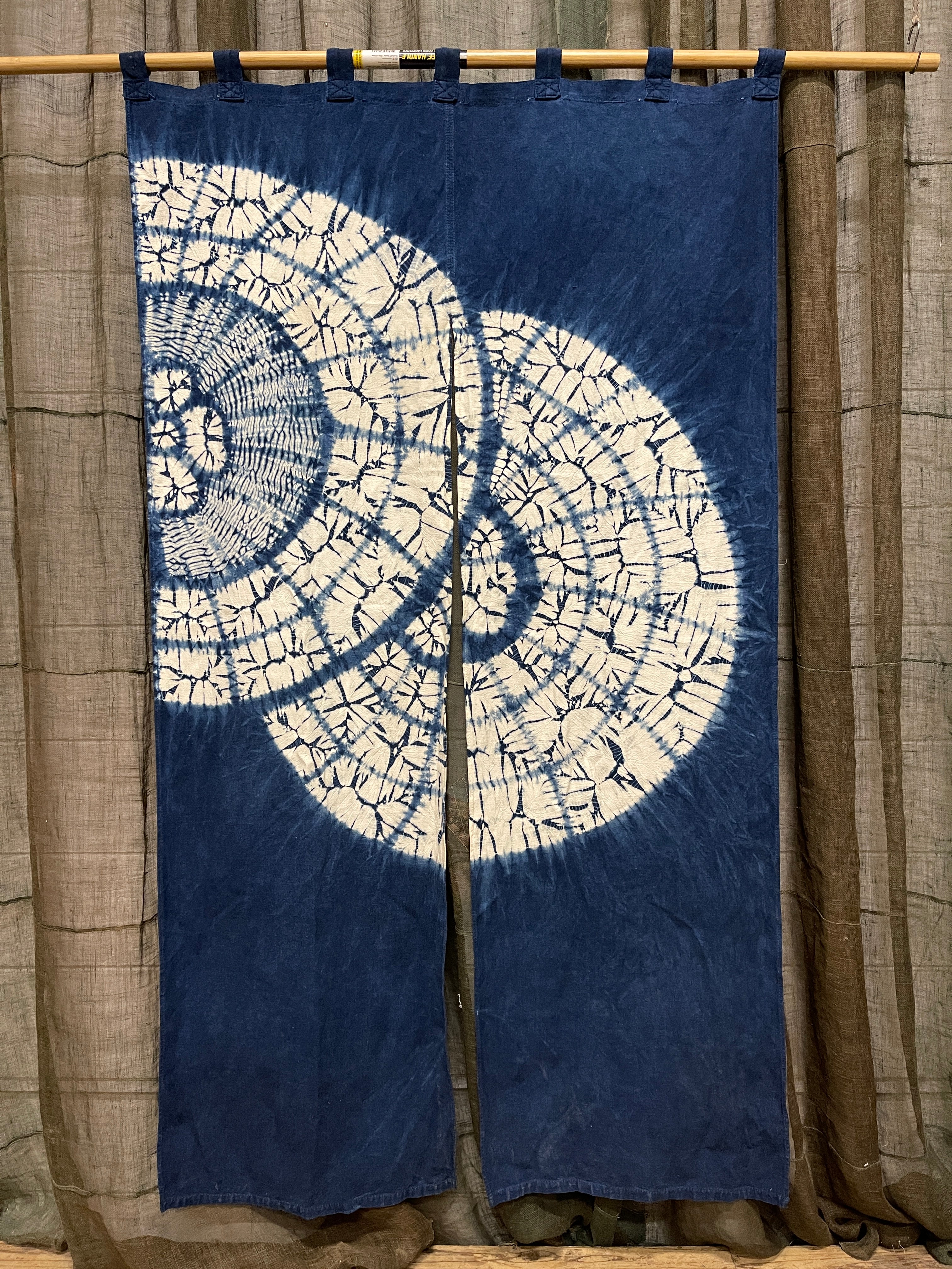 Japanese Shibori Cotton Noren, Panelled Curtain