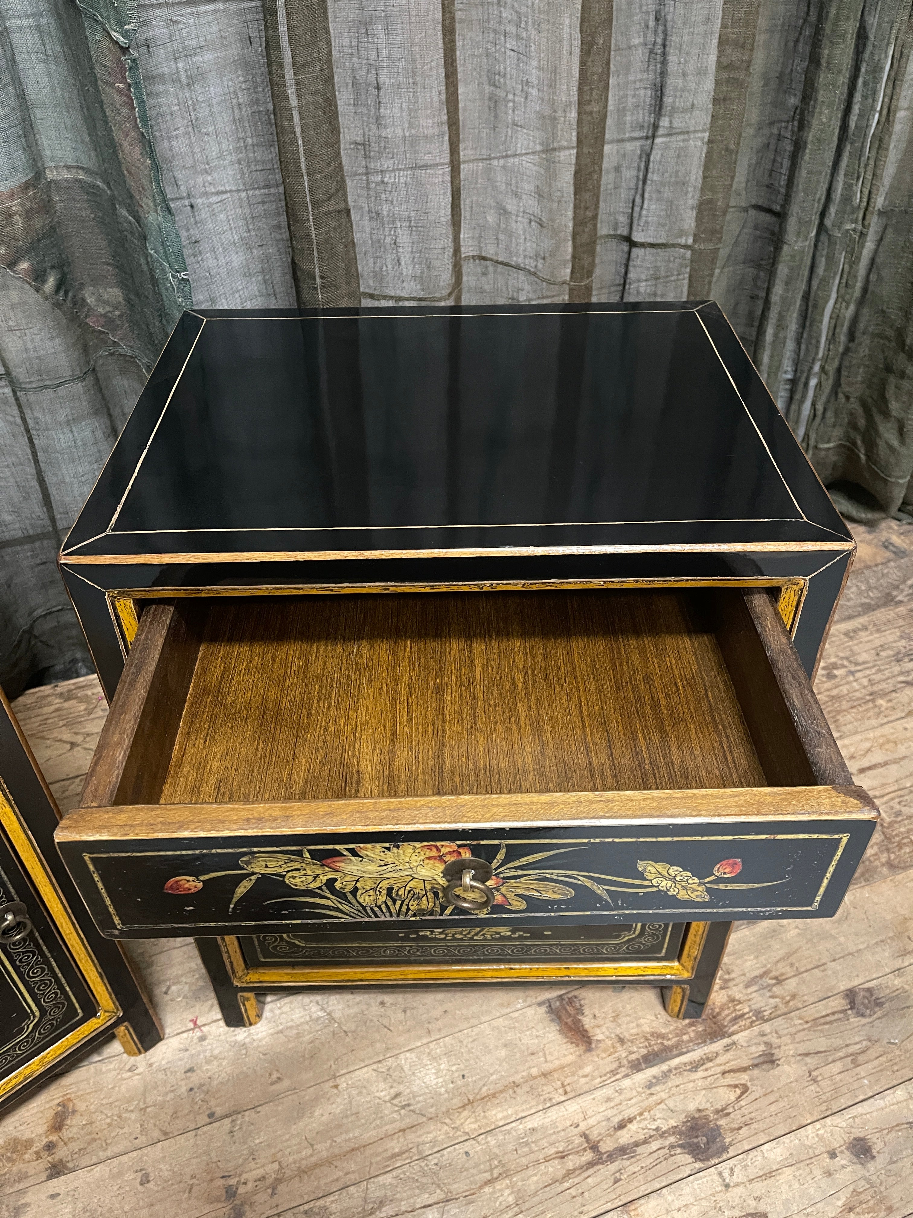 Chinese Black Lacquered Side Cabinet