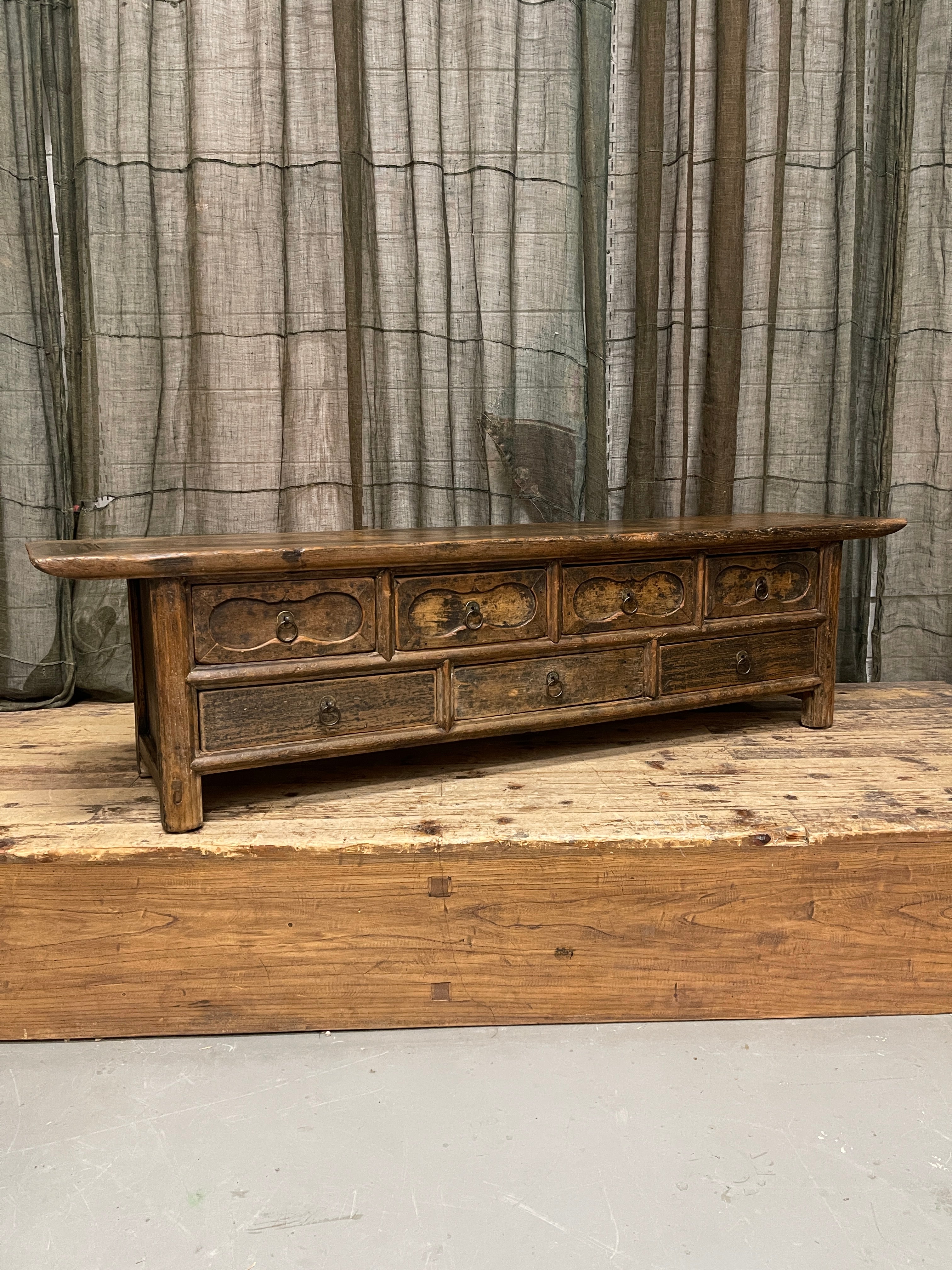Antique Chinese 7 Drawer Low Table - Elm & Cypress | C.1850