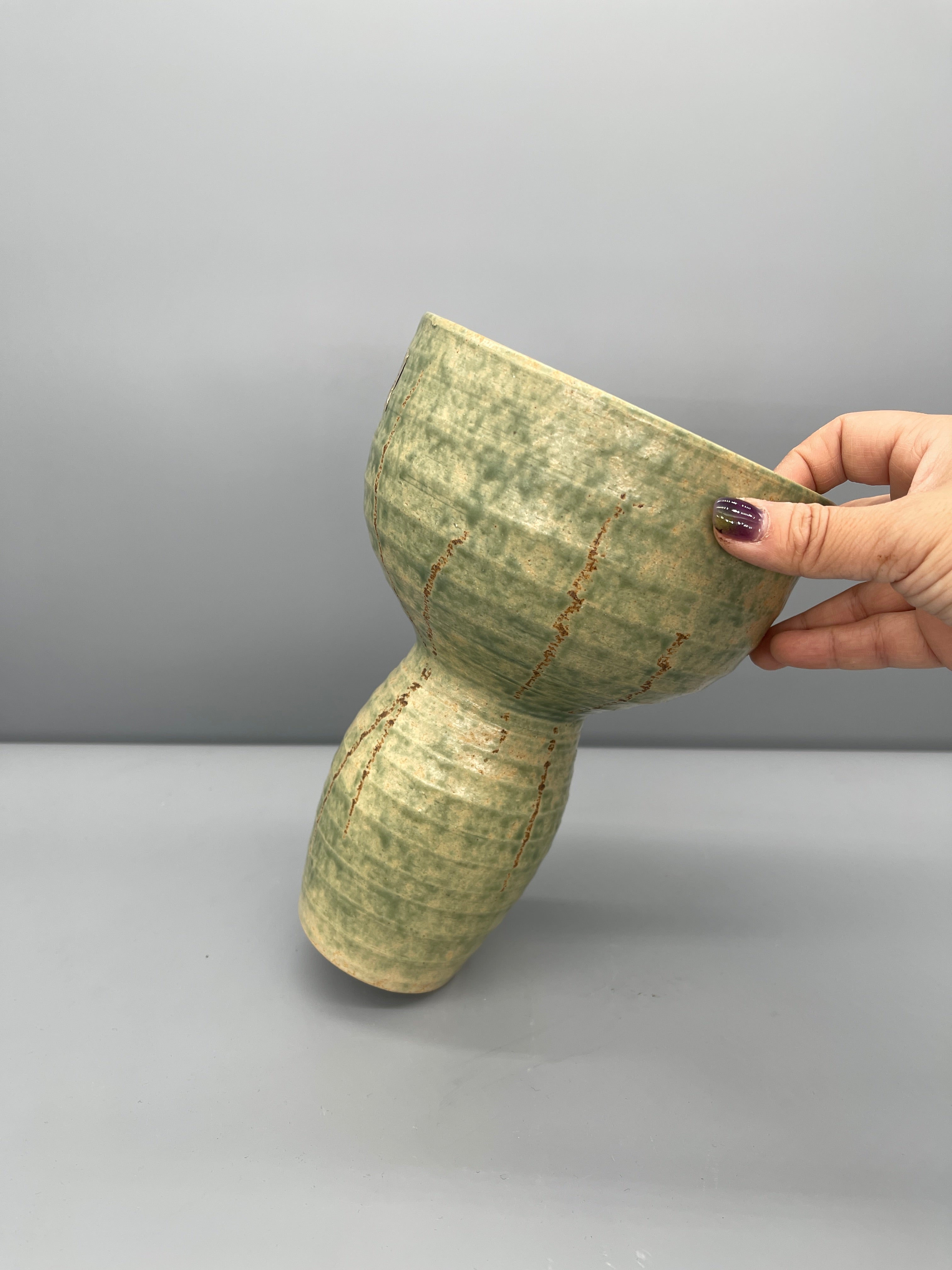 Vintage Japanese Ikebana Vase - Green Glaze, Midcentury Shape