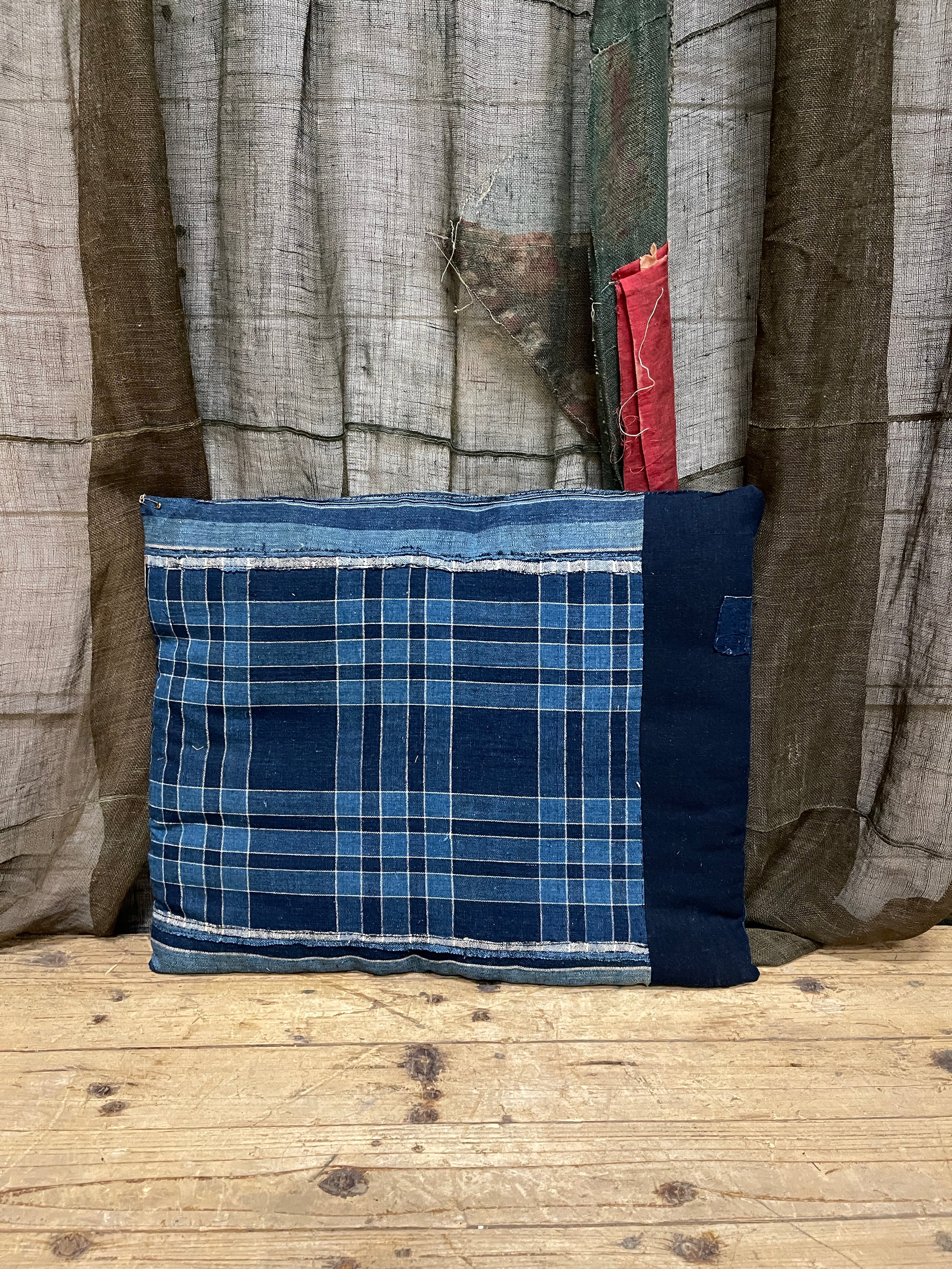 Japanese Floor Cushions Covered with Boro Indigo Cotton