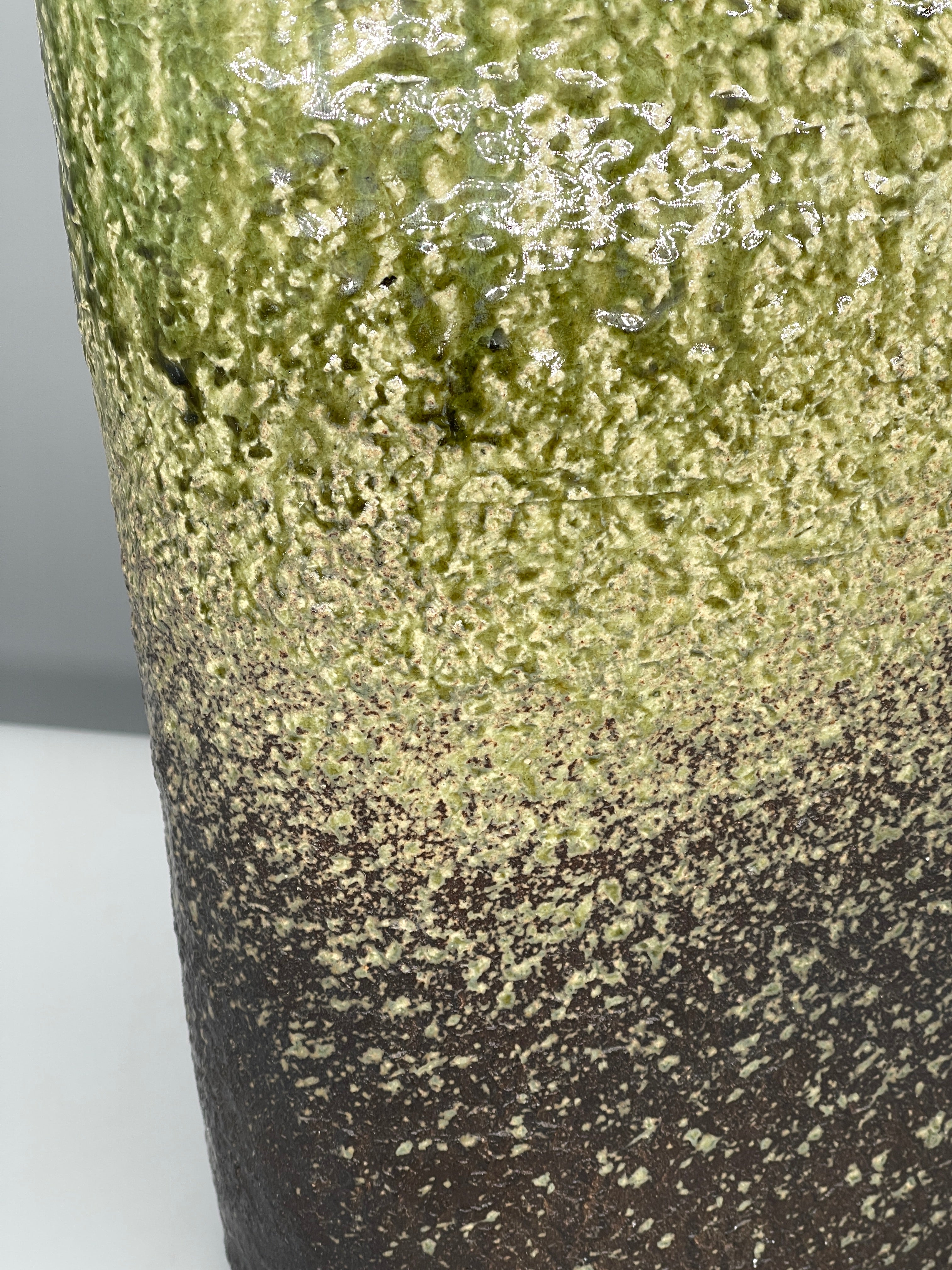 Large Japanese Ceramic Ikebana Vase, Green Glaze - Stoneware