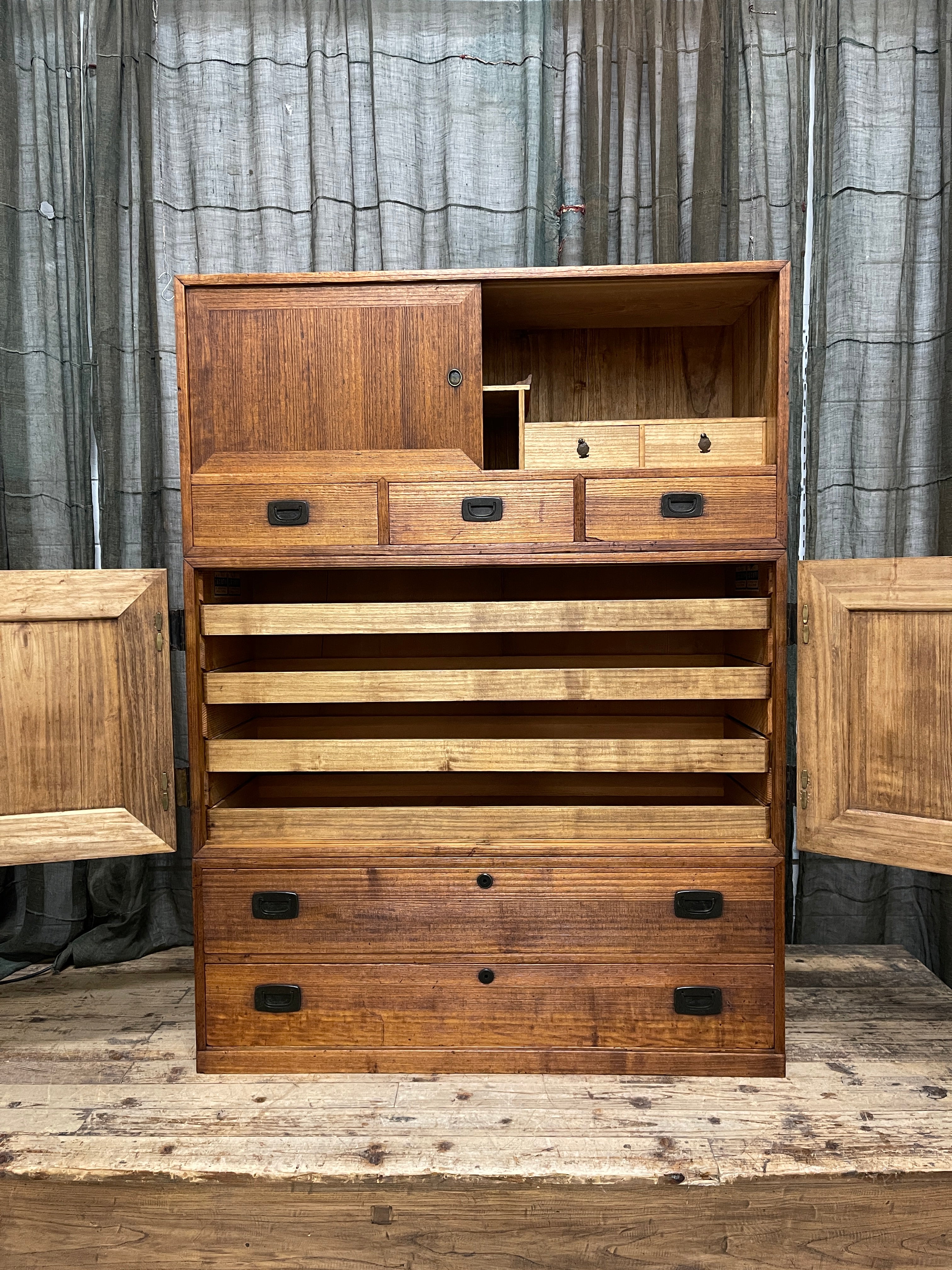 Japanese Three-Piece Kimono Chest of Drawers - Paulownia | Showa
