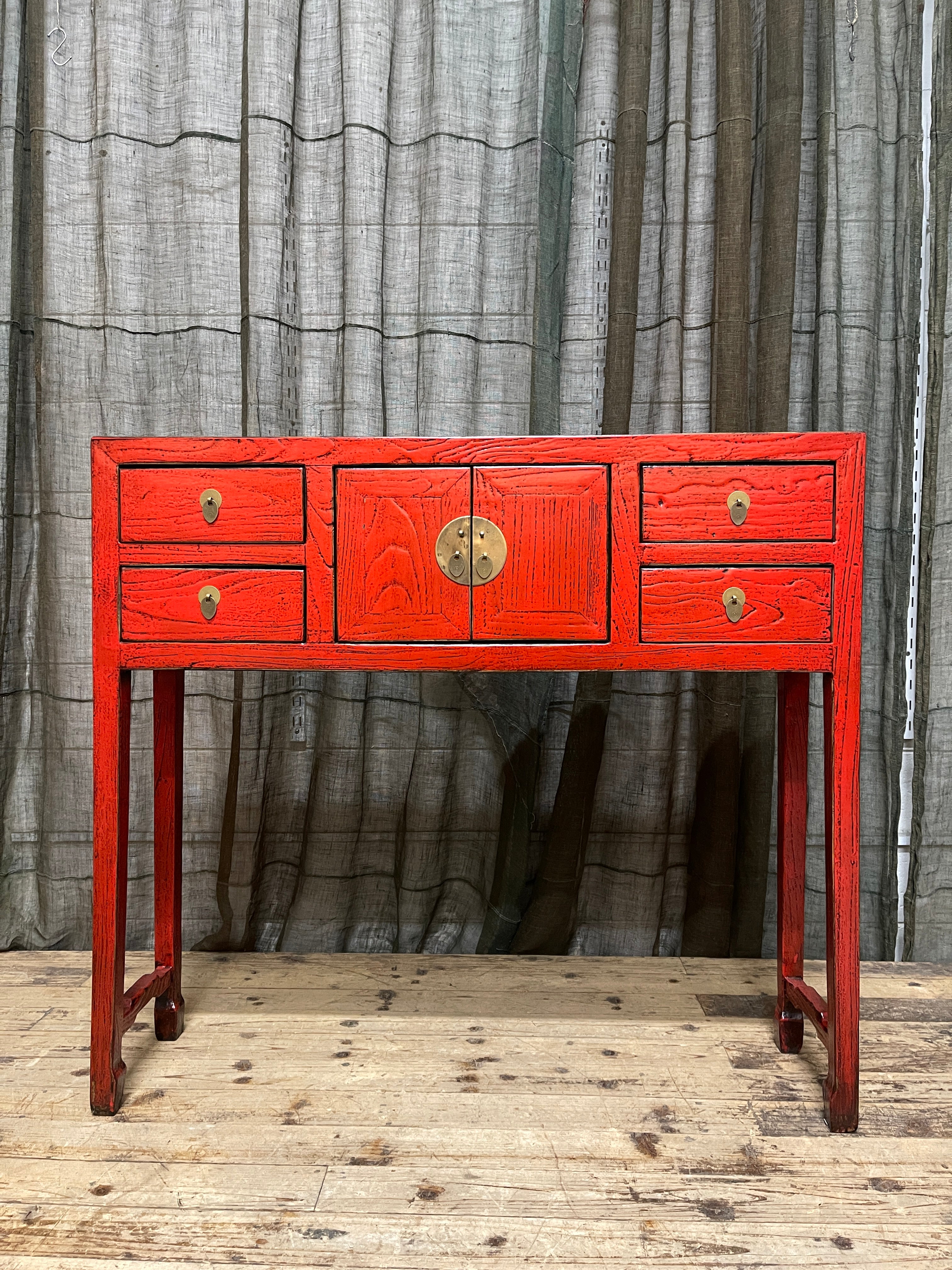 Provincial Style Red Chinese Lacquered Hall Table
