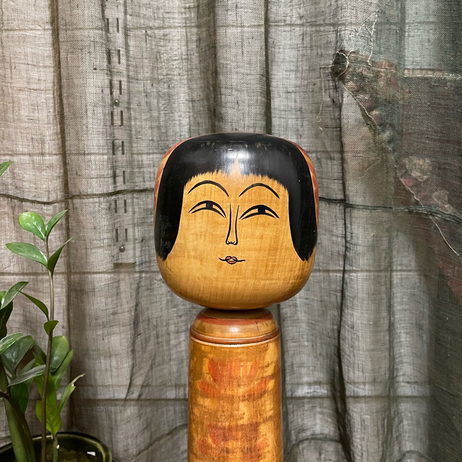 Vintage Large Kokeshi Doll with Floral Motif