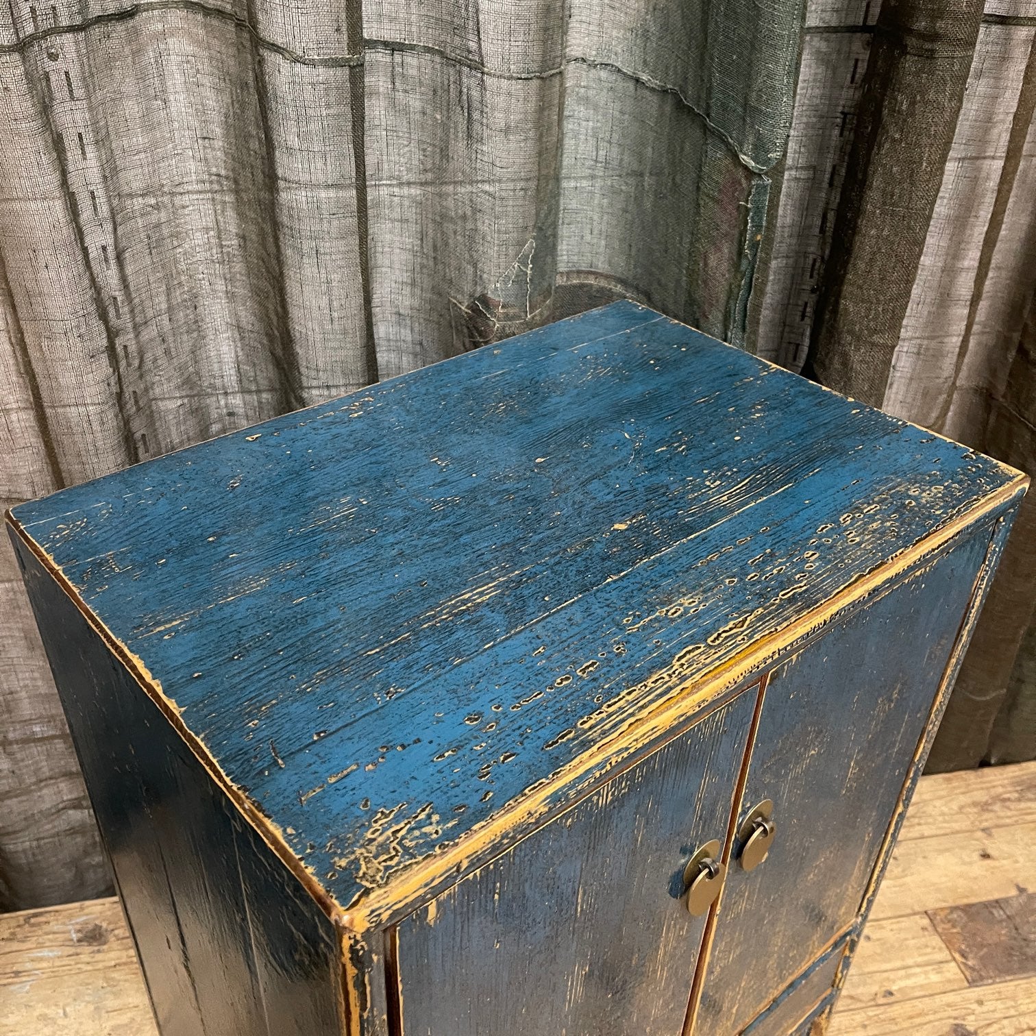 Provincial Style Chinese Blue Lacquered Side Cabinet