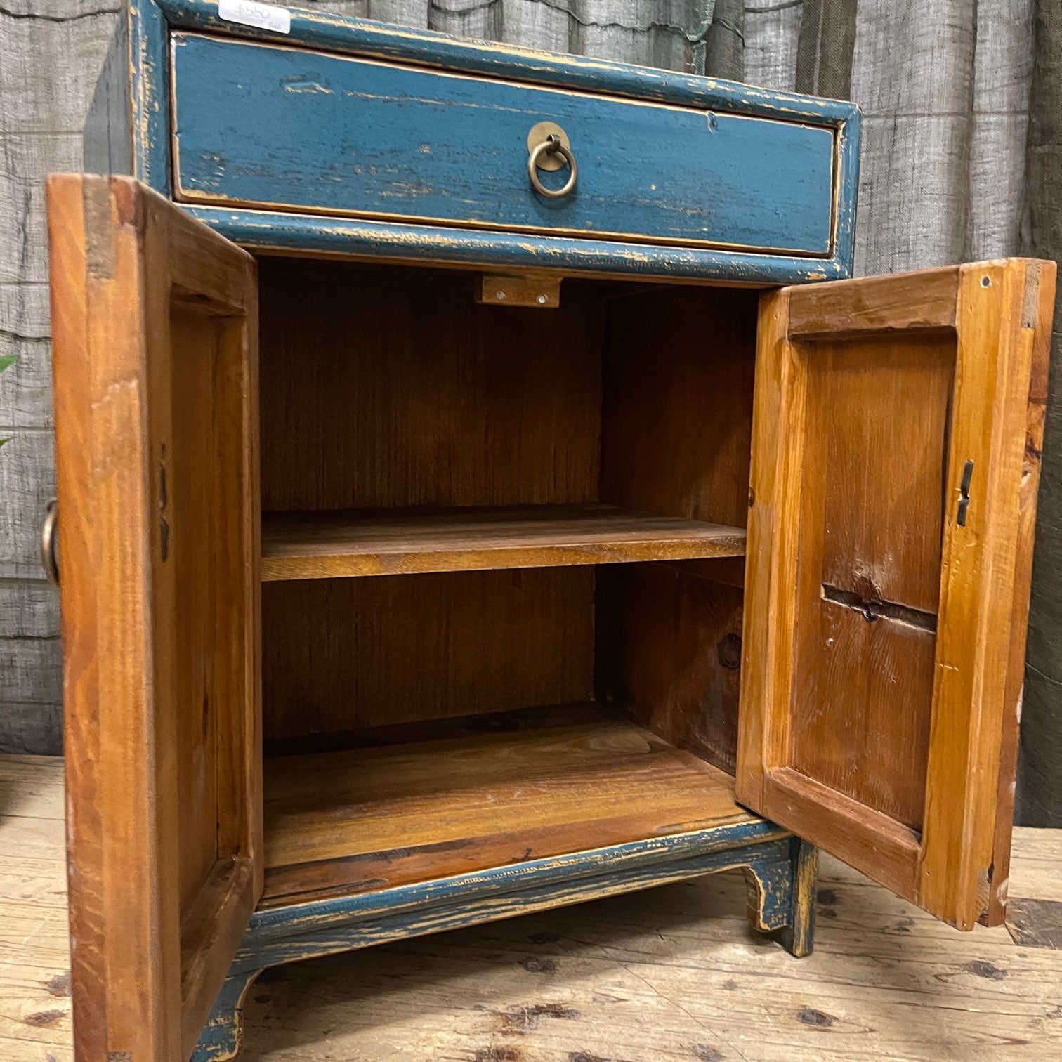 Provincial Style Chinese Blue Lacquered Side Cabinet