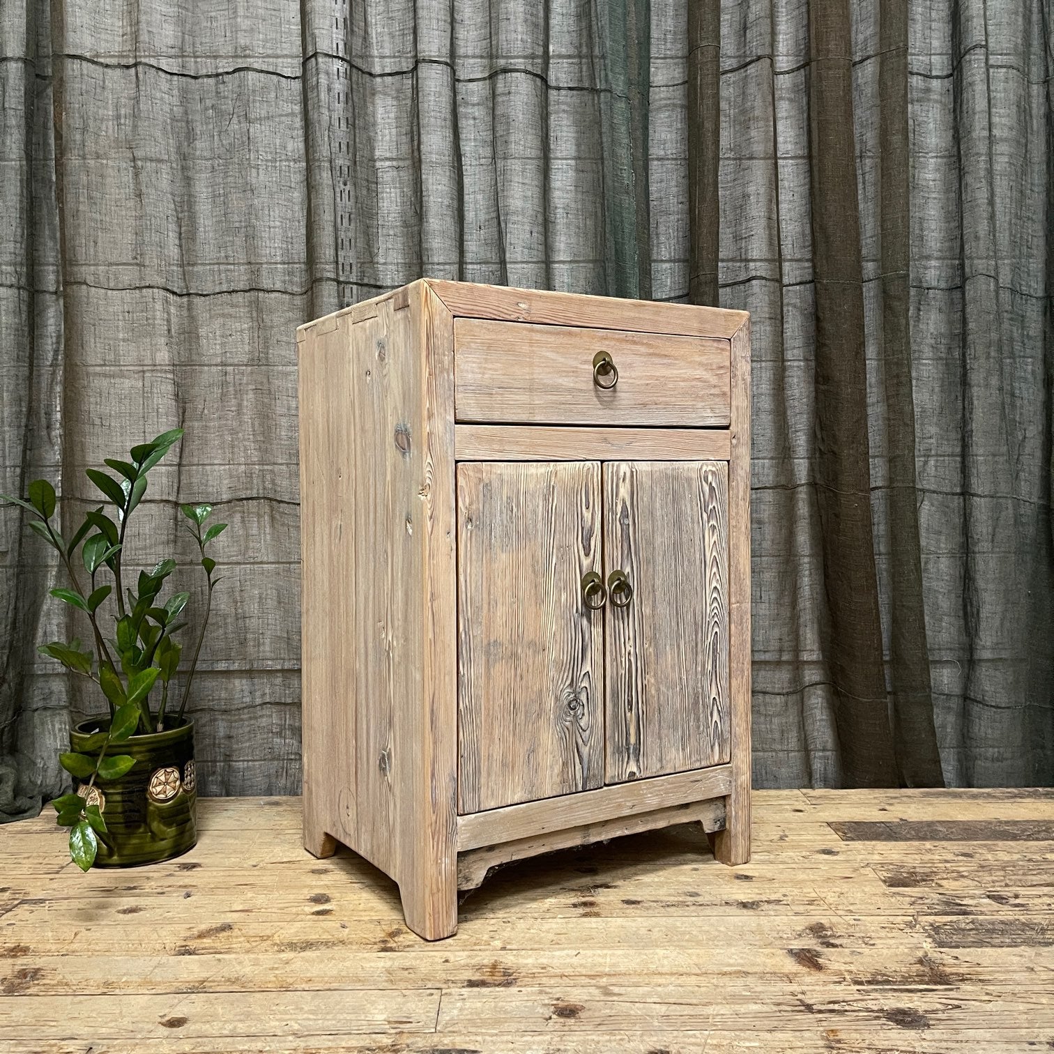 Provincial Style Chinese Raw Timber Side Cabinet
