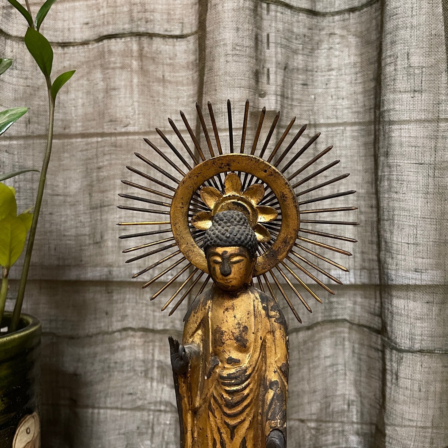 Shaka Nyorai, Antique Japanese Buddha on a Lotus Base - Carved Wood & Gilt | c.1900