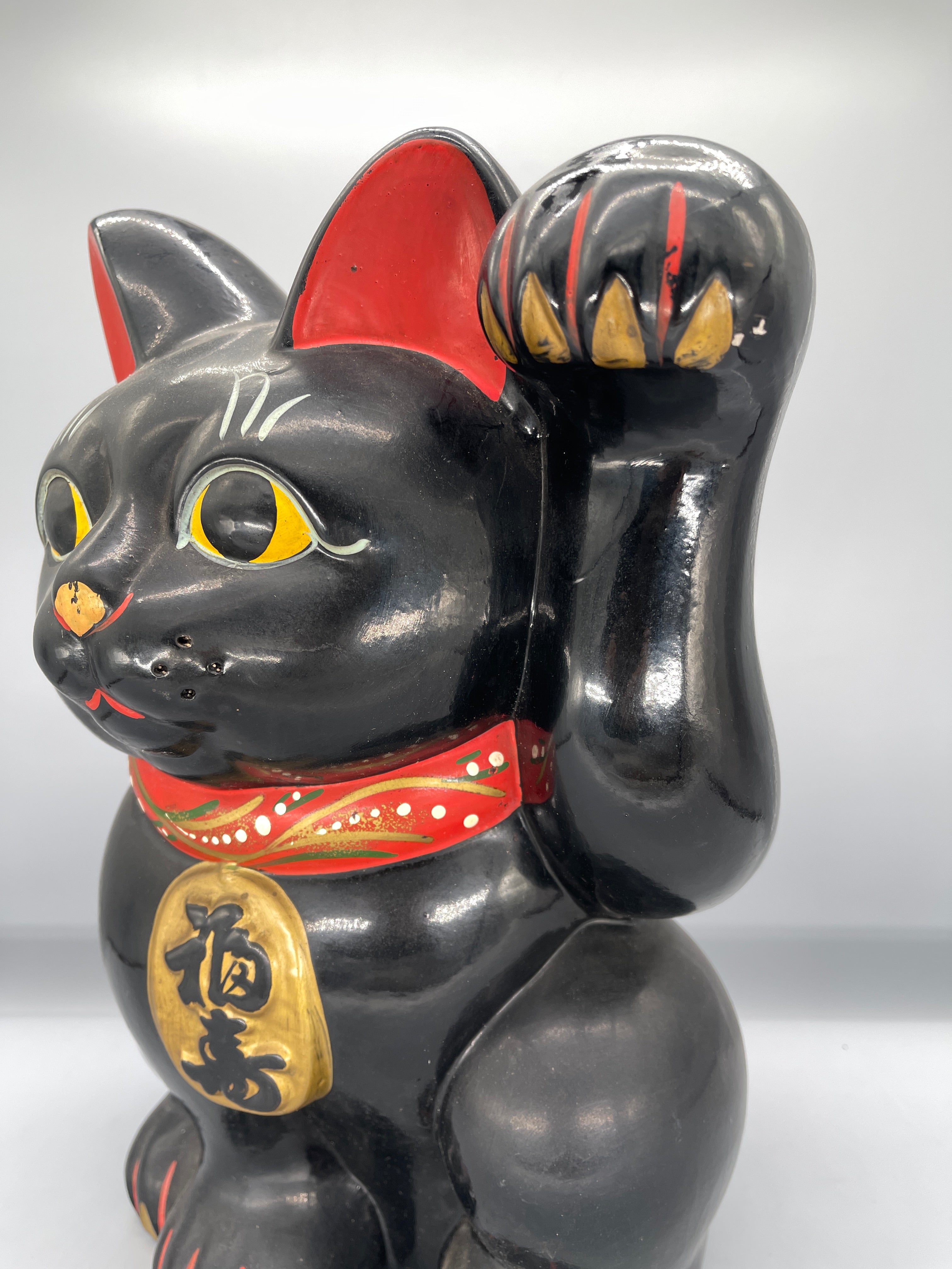 Vintage Japanese Black Ceramic Maneki Neko | c.1970 - ON HOLD