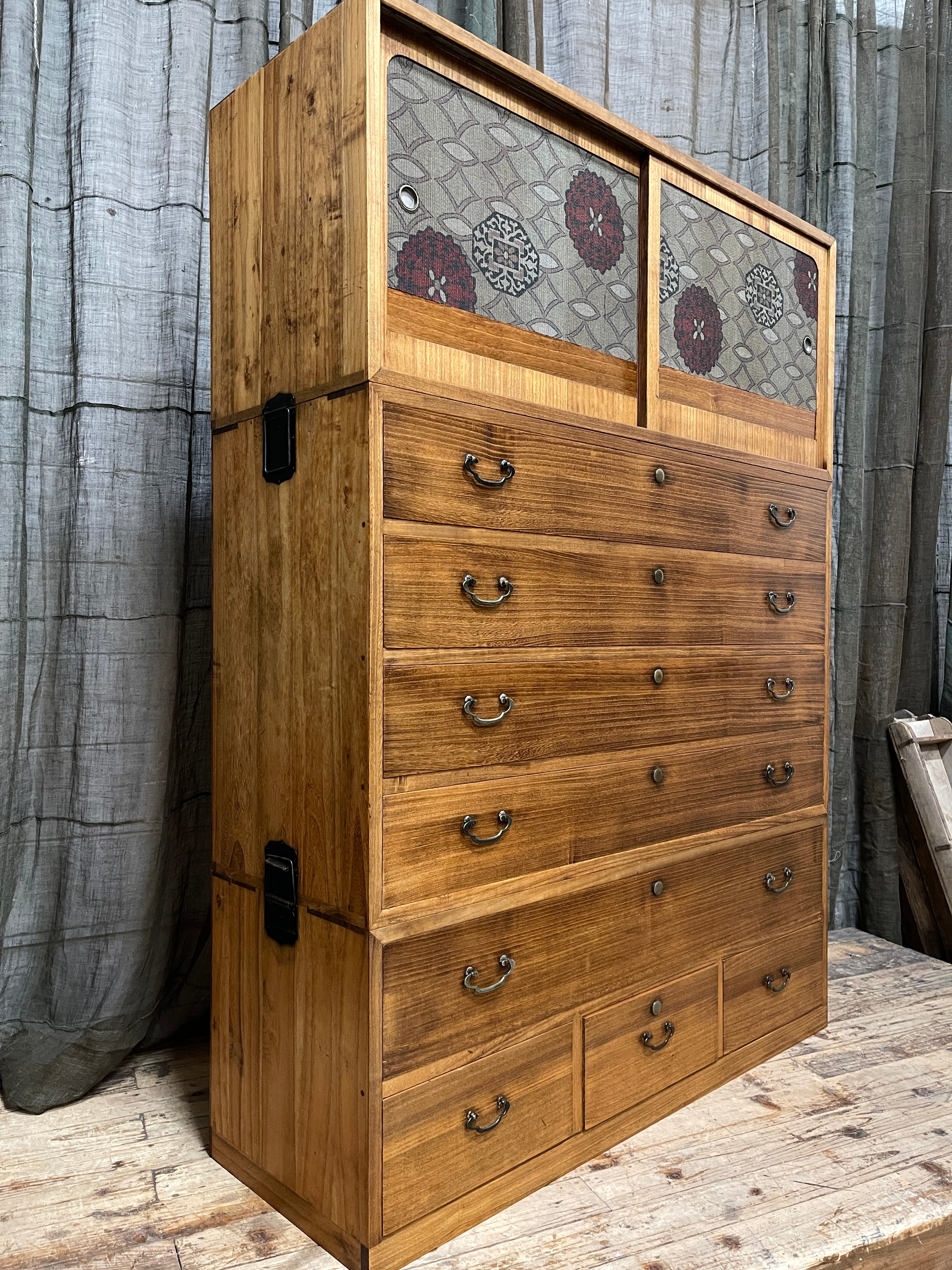 Japanese Three-Piece Kimono Chest of Drawers - Paulownia | Midcentury