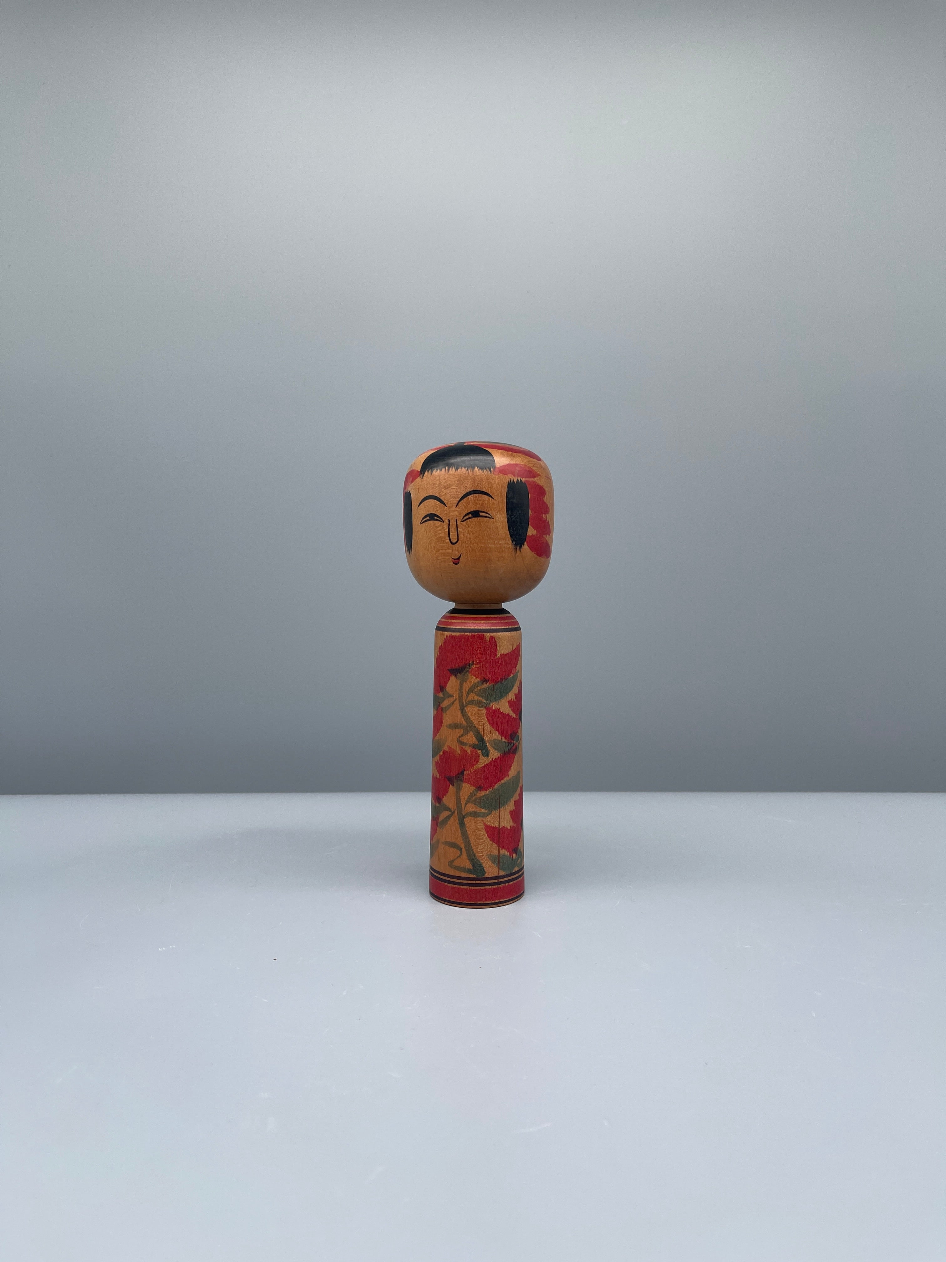 Vintage Small Japanese Kokeshi Doll - Floral Motif