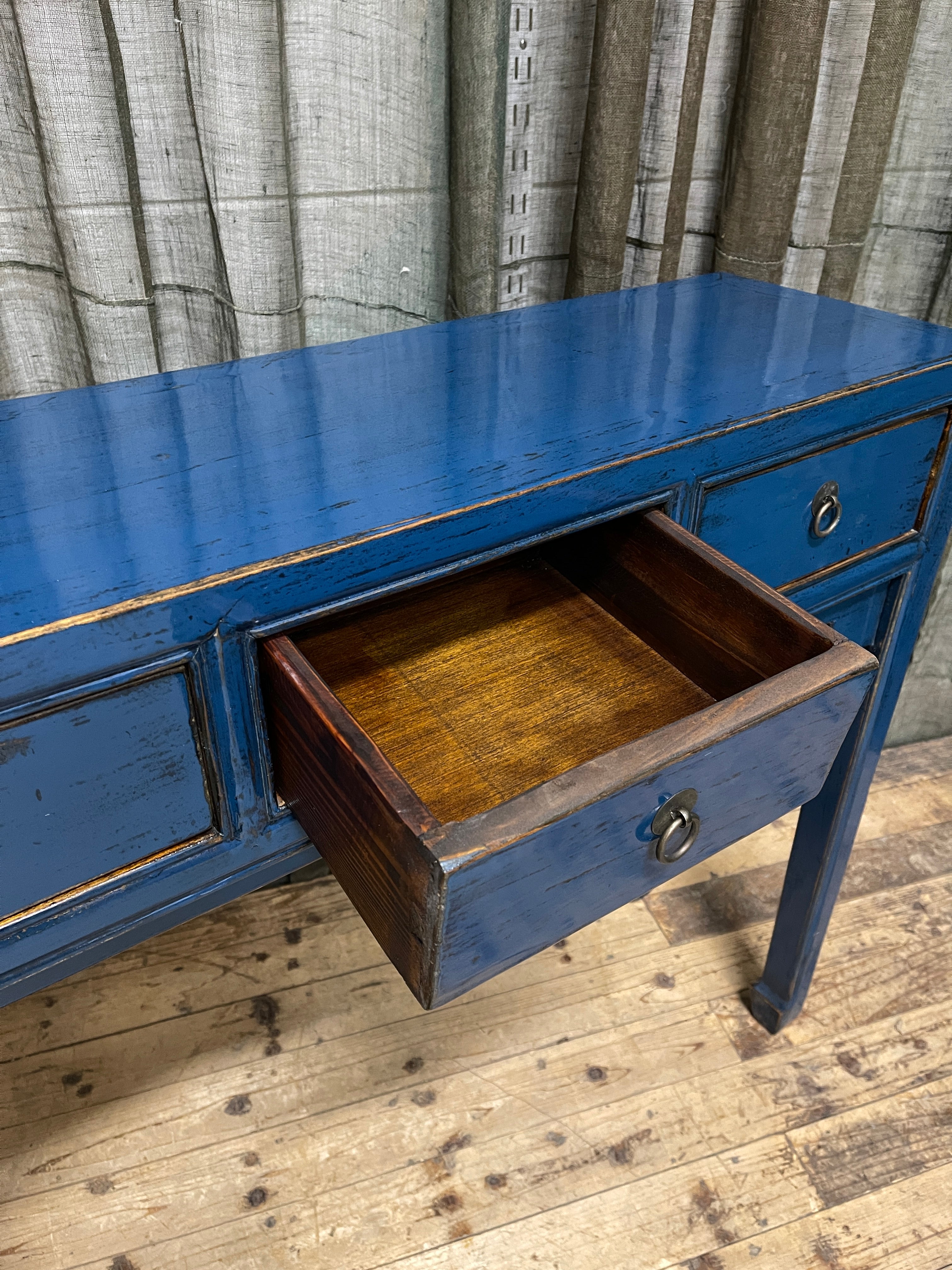 Provincial Style Blue Chinese Lacquered Hall Table