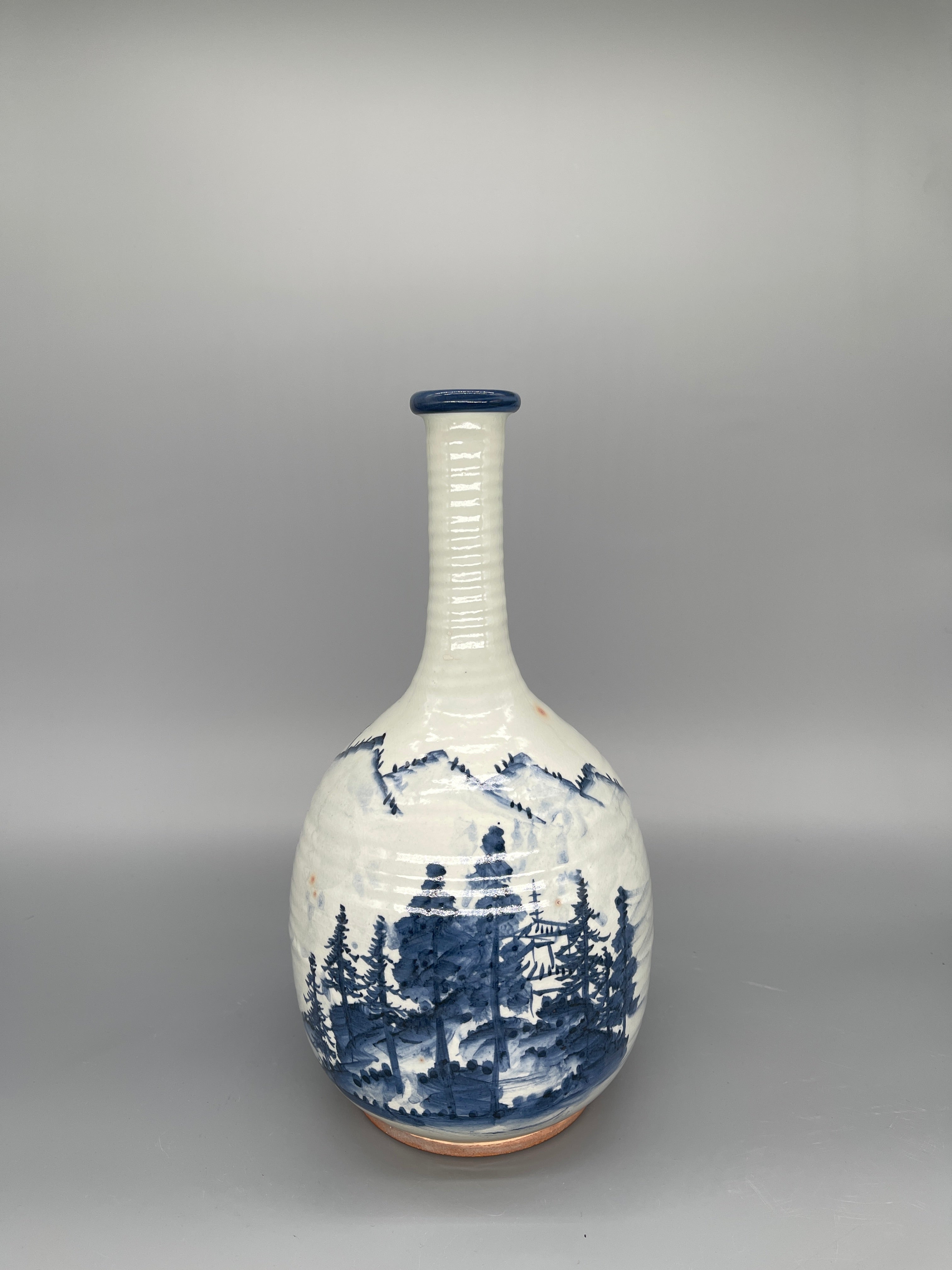 Vintage Japanese Kiyomizu Studio Pottery Vase - Blue & White | c.1970