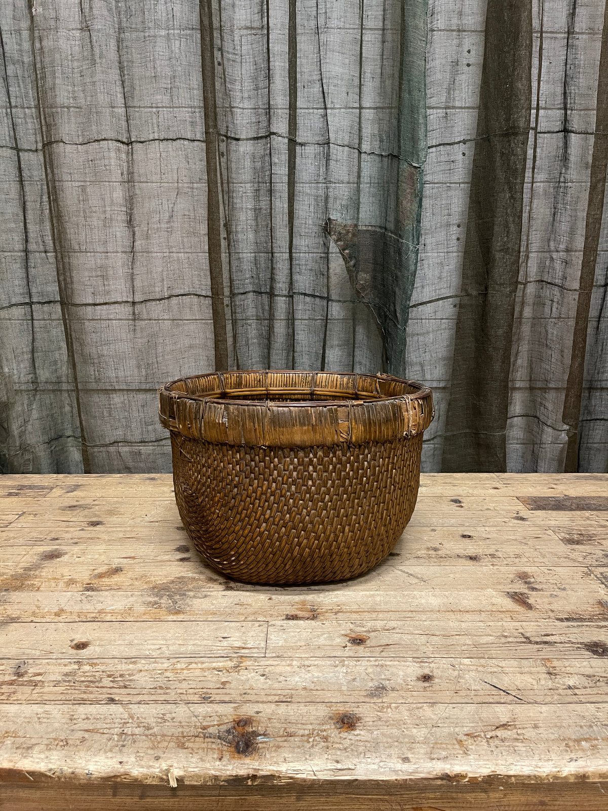 Vintage Chinese Country Farm Basket - Bamboo & Willow