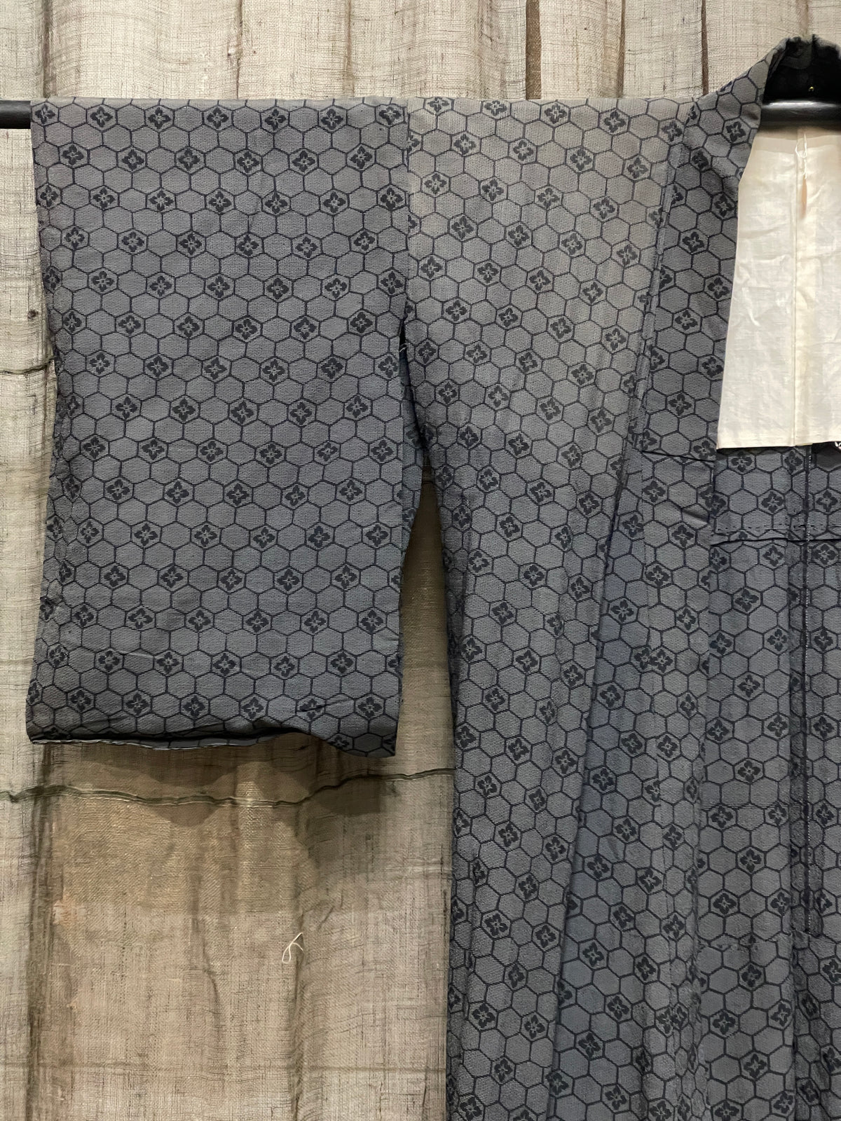Vintage Japanese Silk Summer Kimono, Hexagon Lattice Pattern