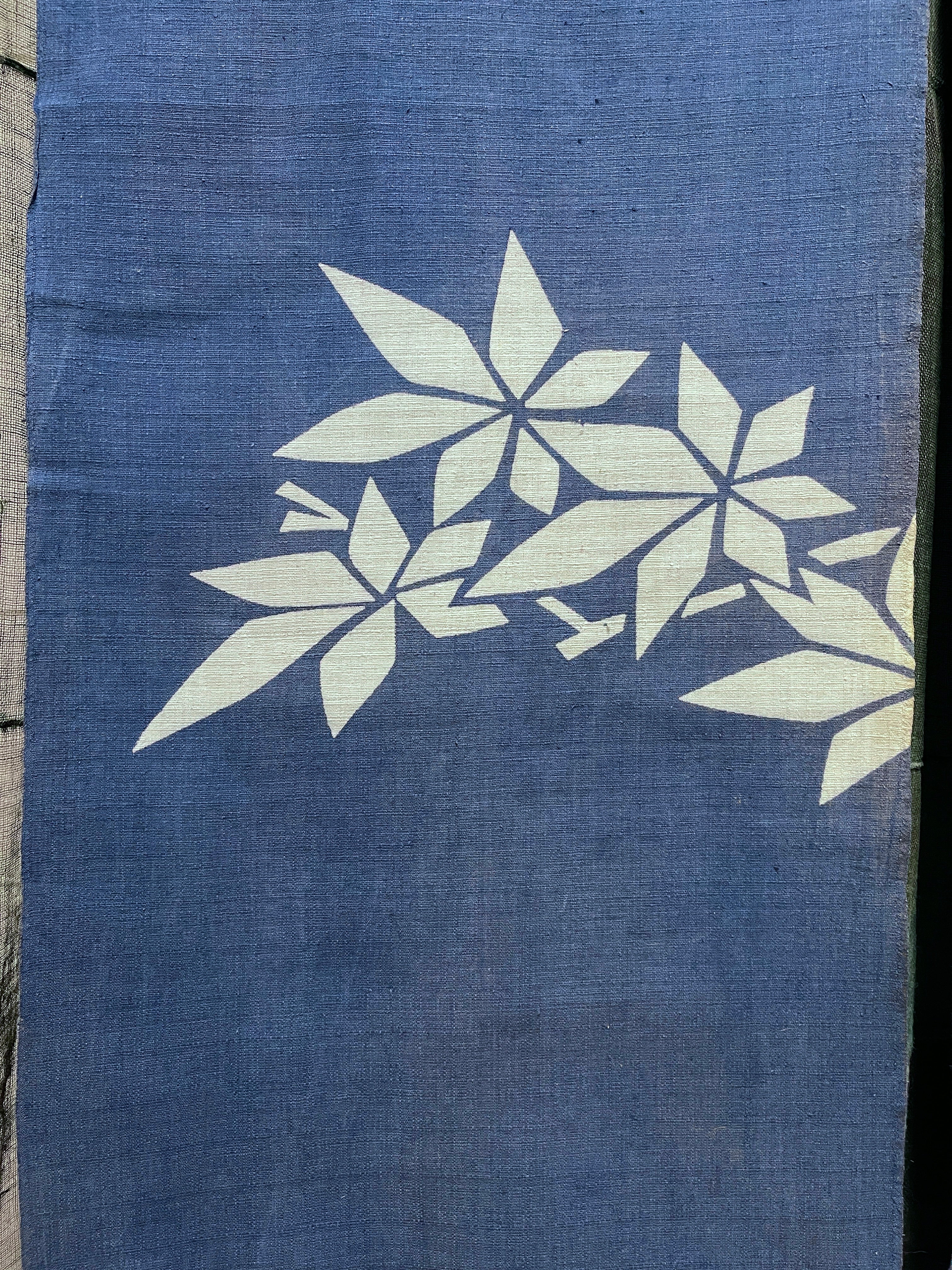 Vintage Japanese Hemp Noren, Panelled Curtain