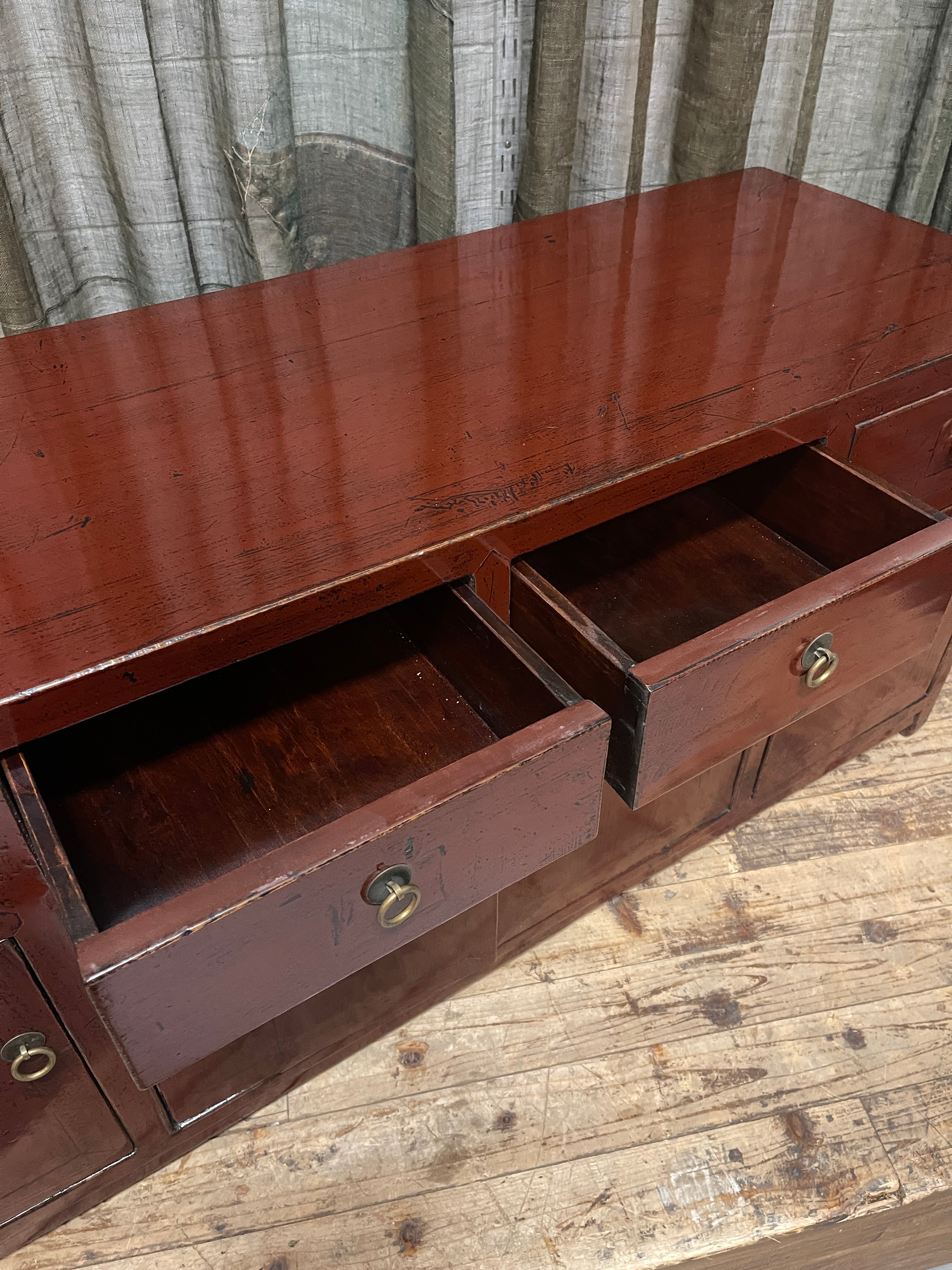 Chinese Red Lacquered Low Cabinet - Recycled Timber