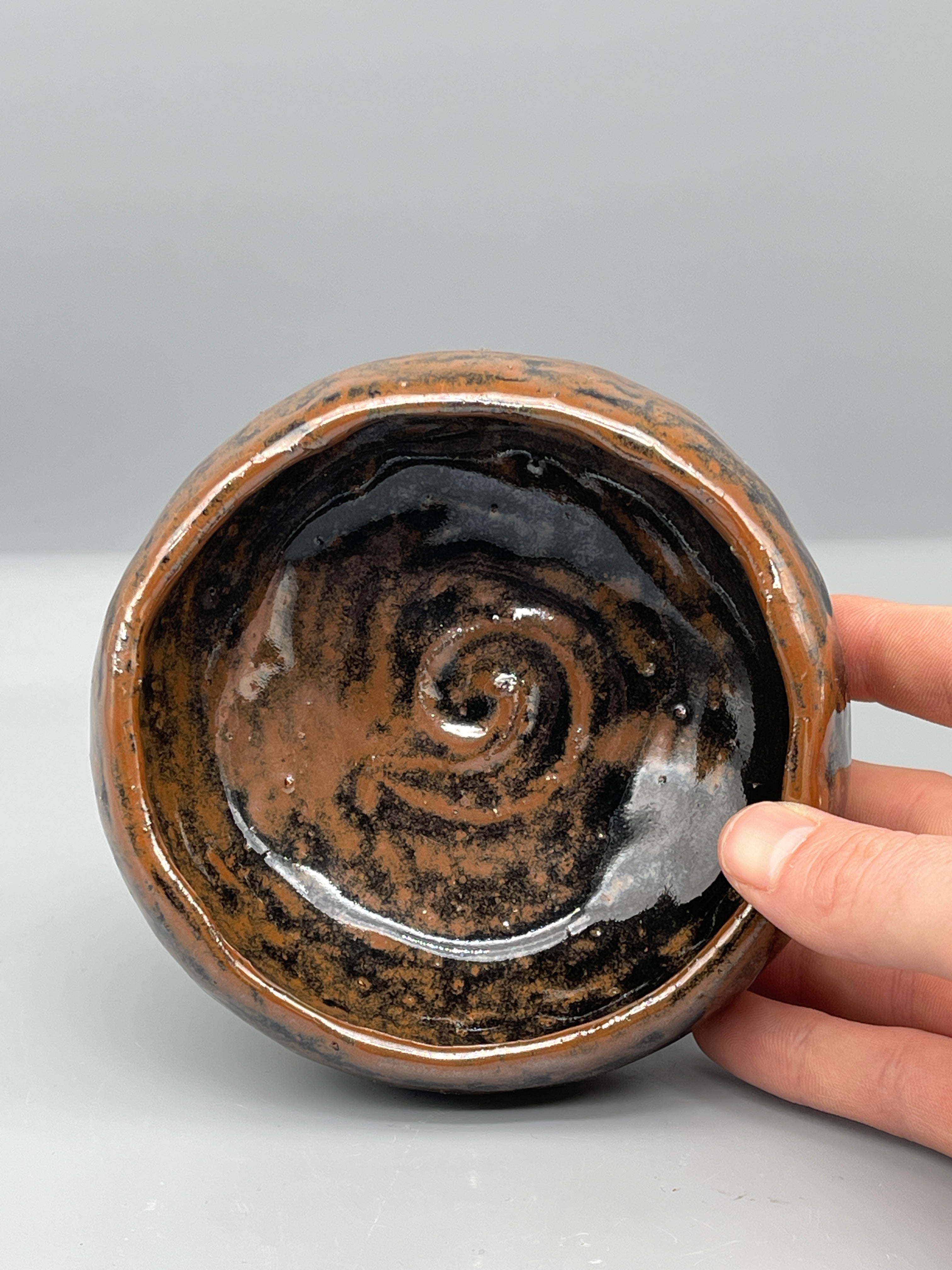 Vintage Japanese Chawan Tea Bowl - Stoneware, Mottled Brown-Black Glaze