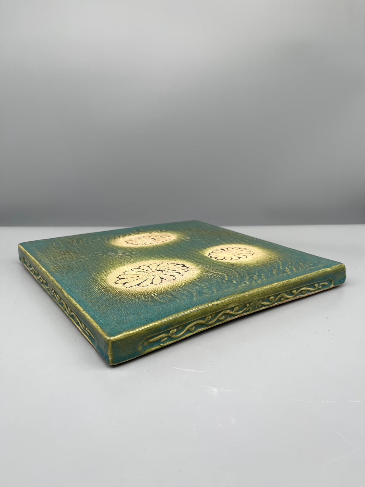 Vintage Japanese Oribe Pottery Tea Tile