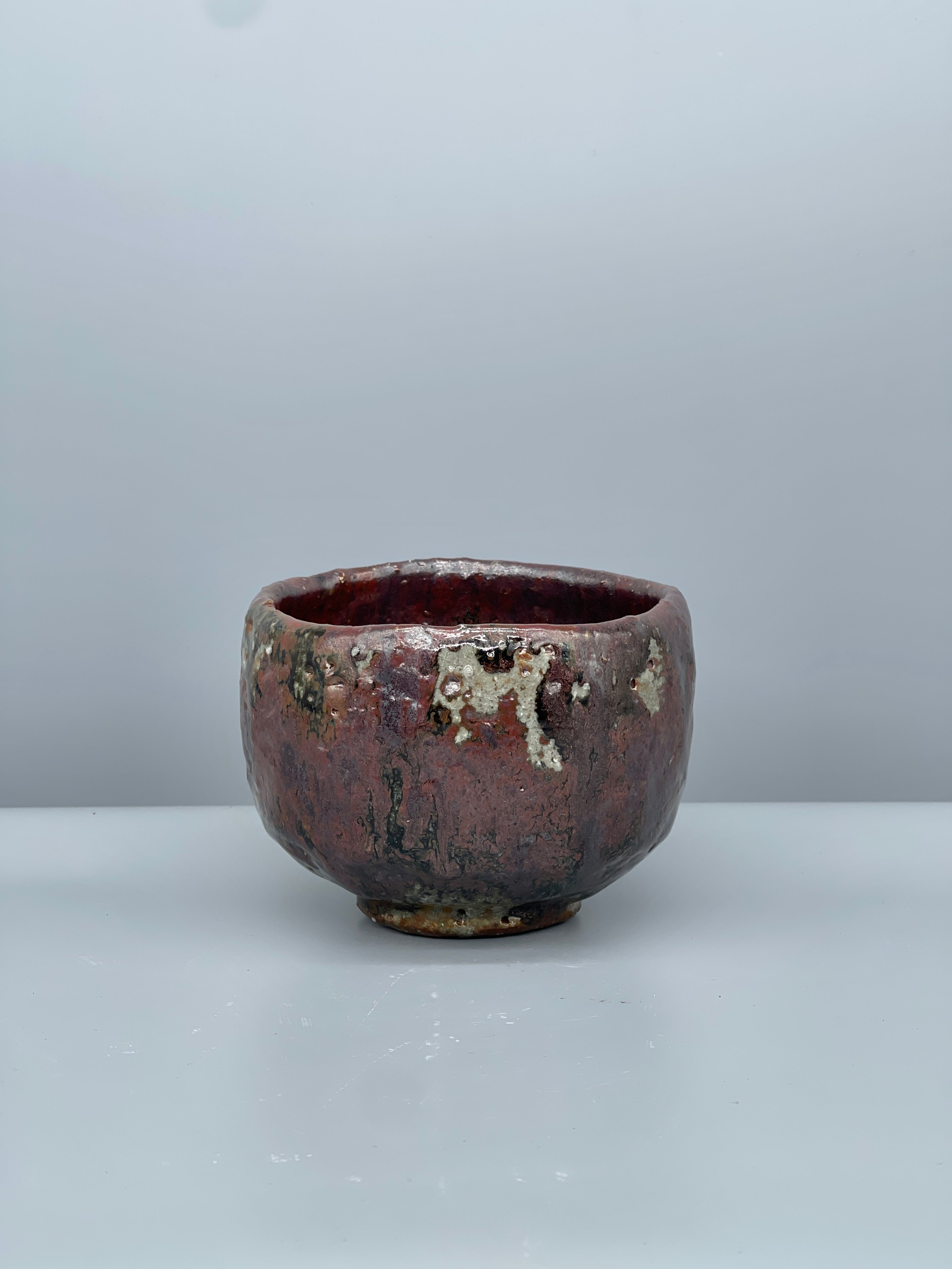 Vintage Japanese Chawan Tea Bowl, Dark Red Glaze