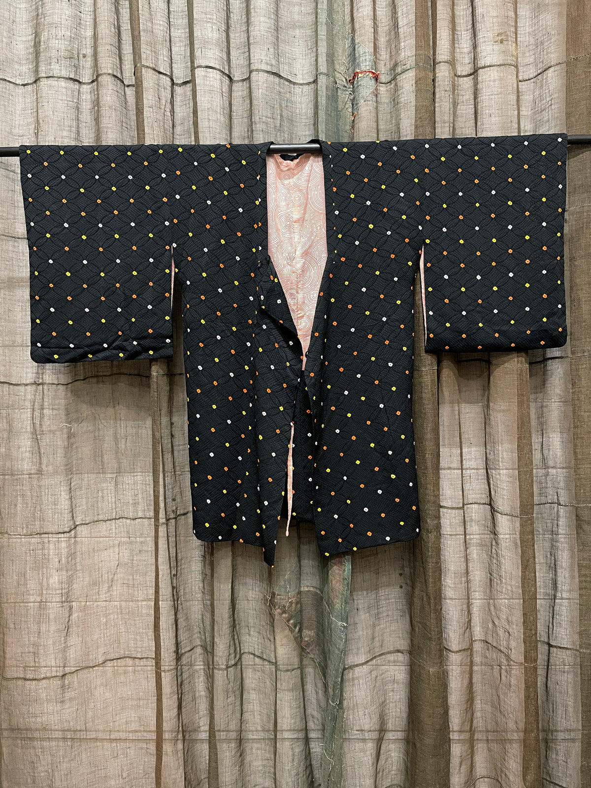Vintage Japanese Silk Michiyuki Coat, Diamond Lattice Pattern