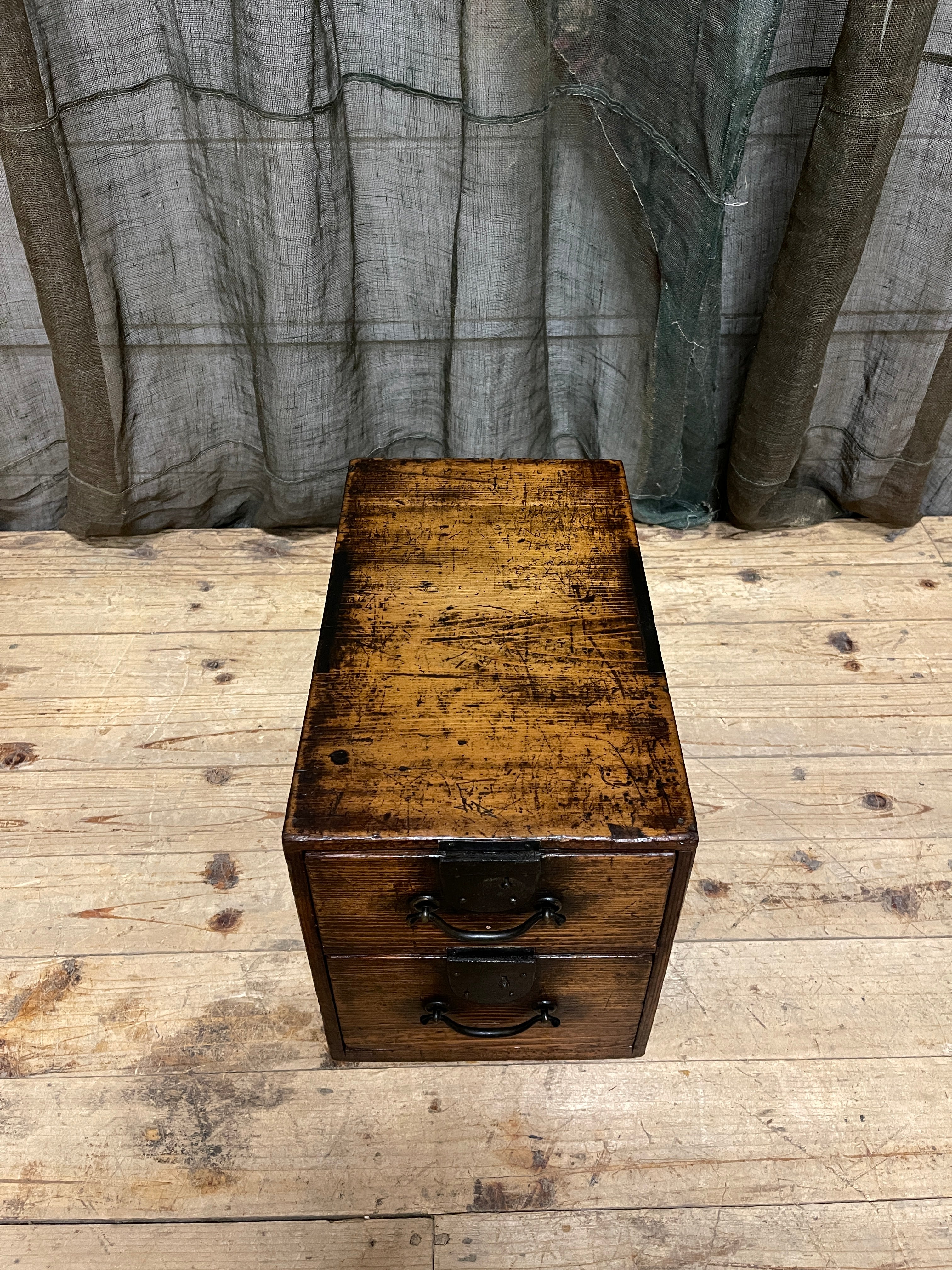 Antique Japanese 2 Drawer Document Box - Cypress| Meiji