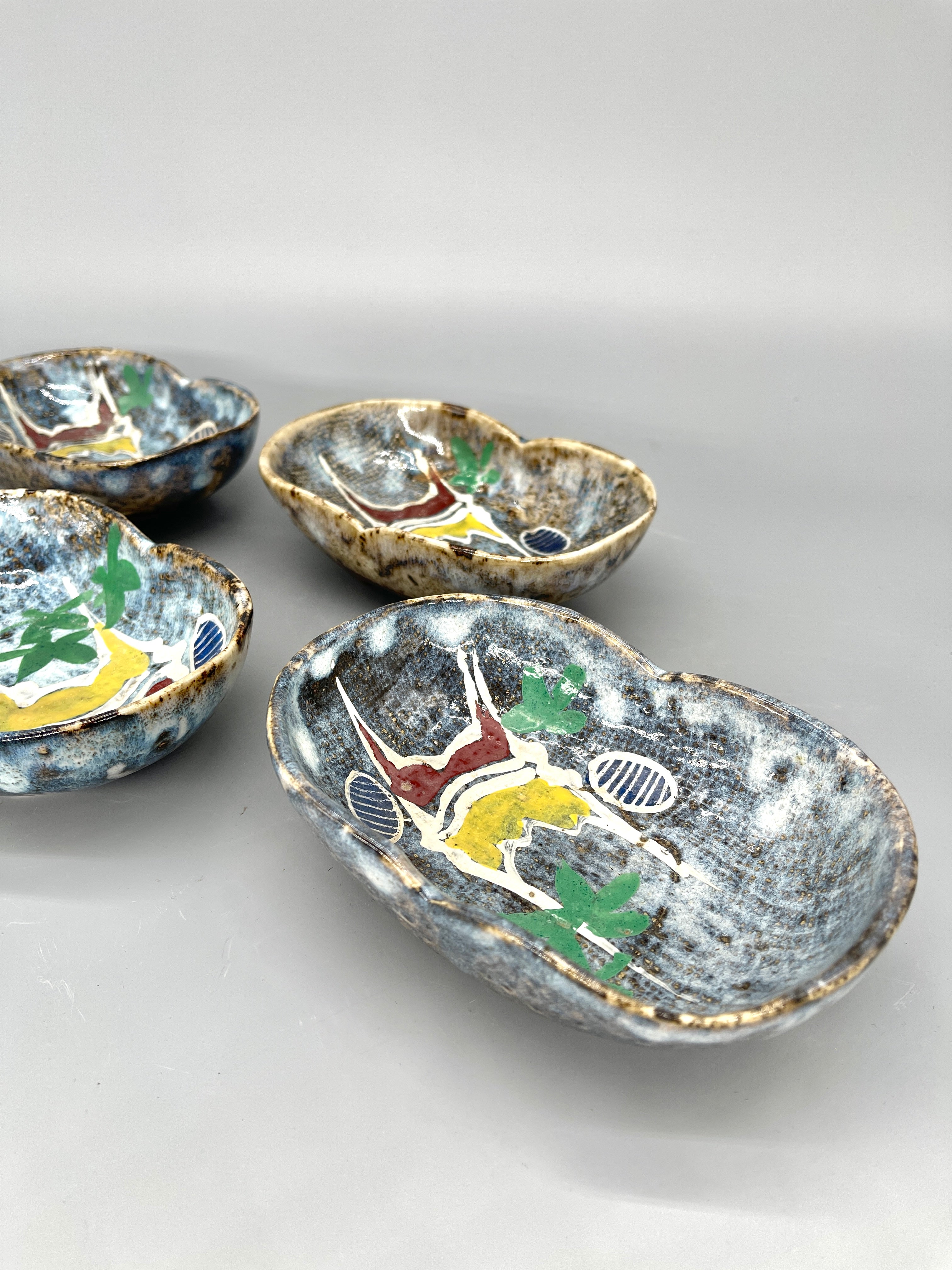 Set of 5 Vintage Japanese Small Bowls, Thick Glaze