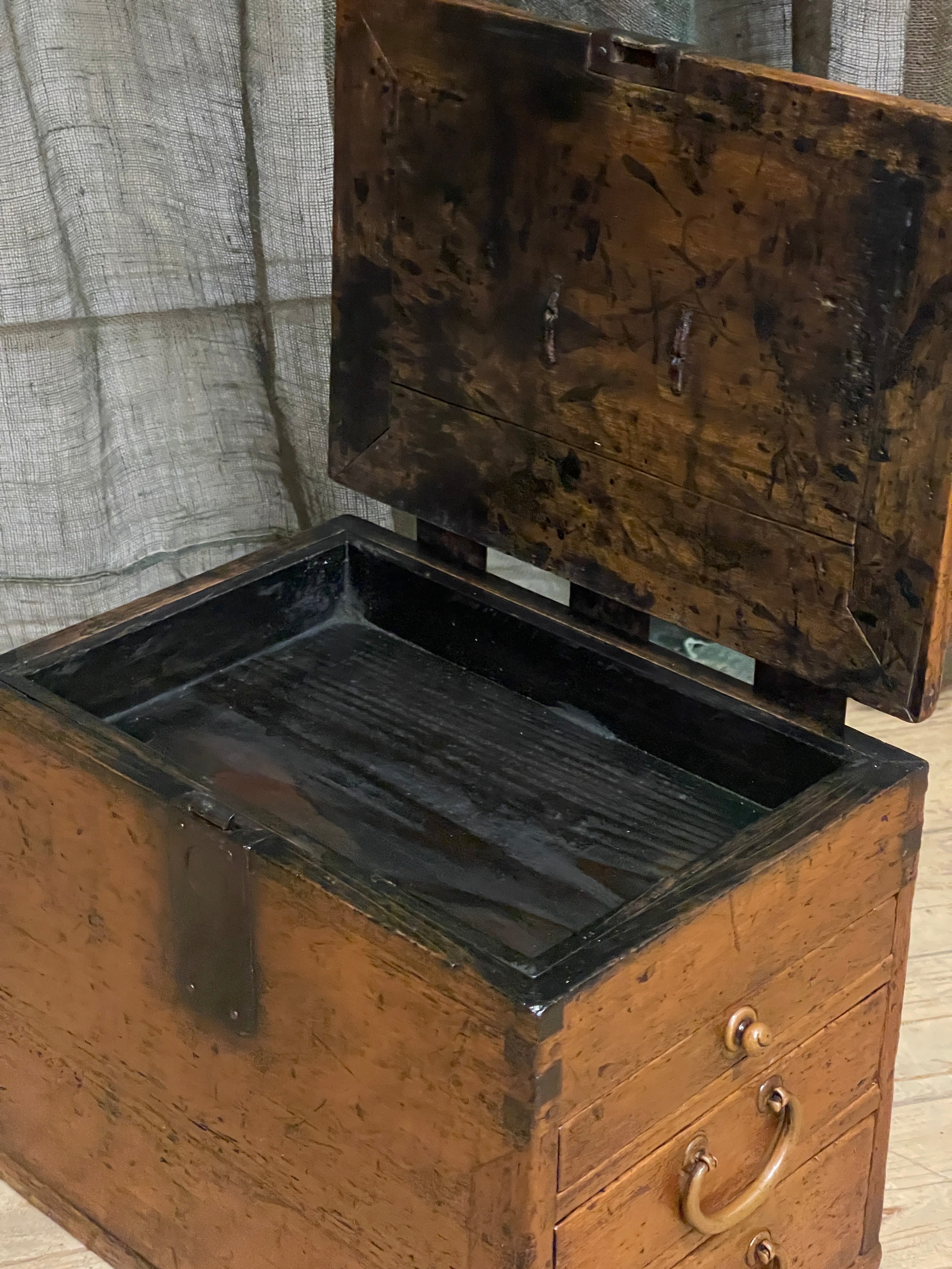 Antique Signed Japanese Suzuri Bako, Calligraphy Box - Cypress | Taisho, 1914