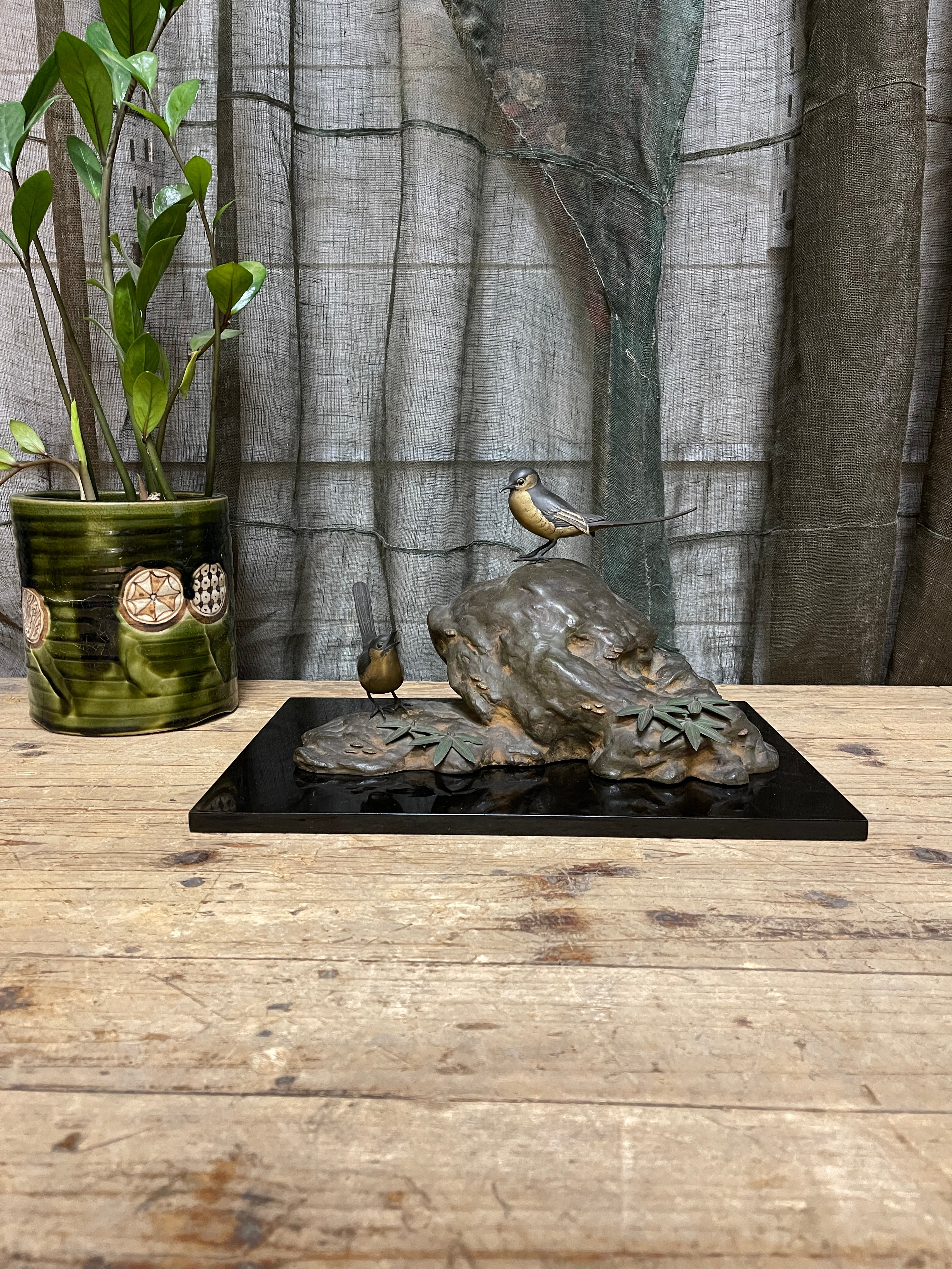 Japanes Bronze Okimono Of Sparrows| c.1950