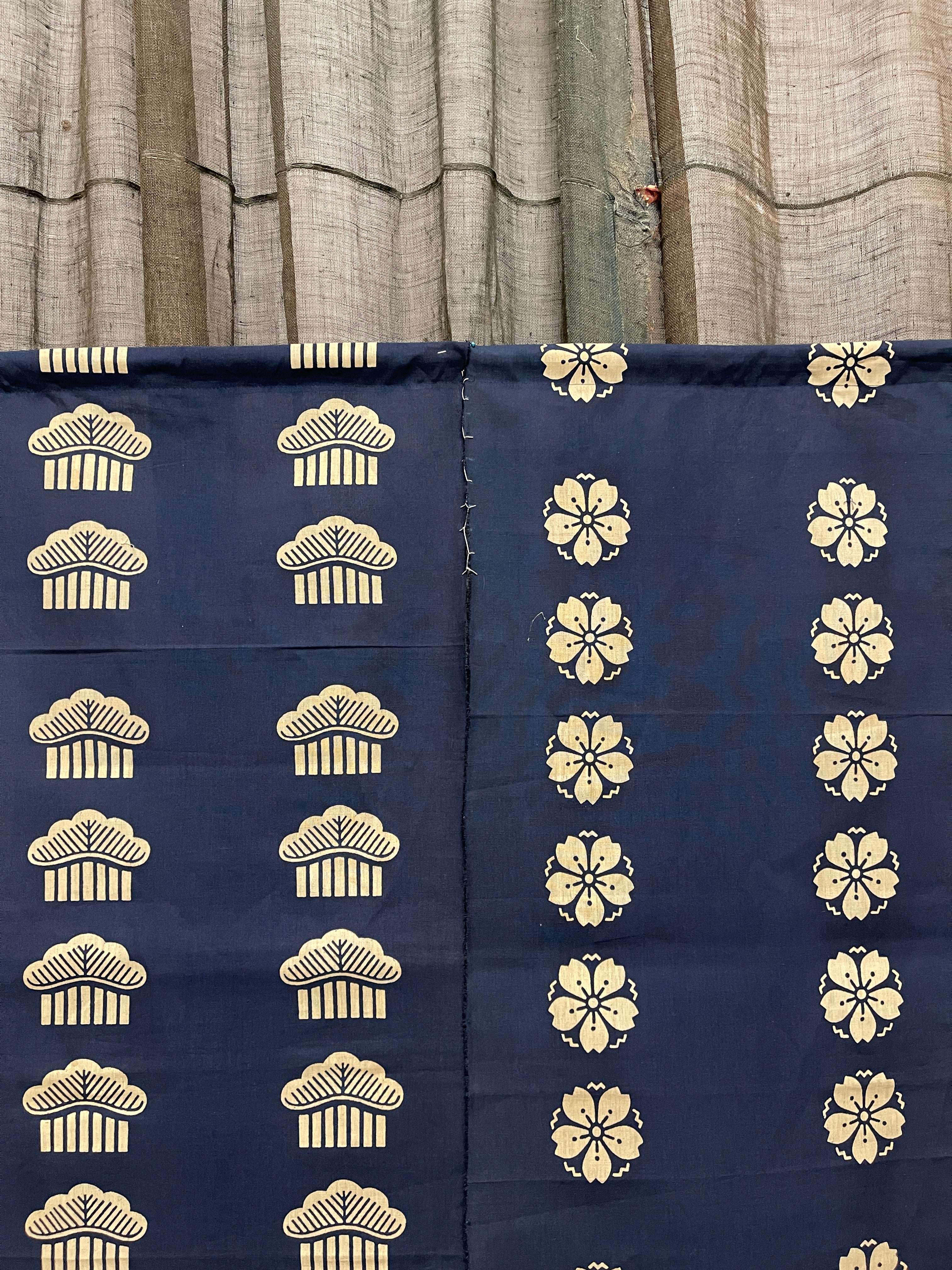 Vintage Japanese Noren - Indigo Cotton | Matsu & Sakura Motif